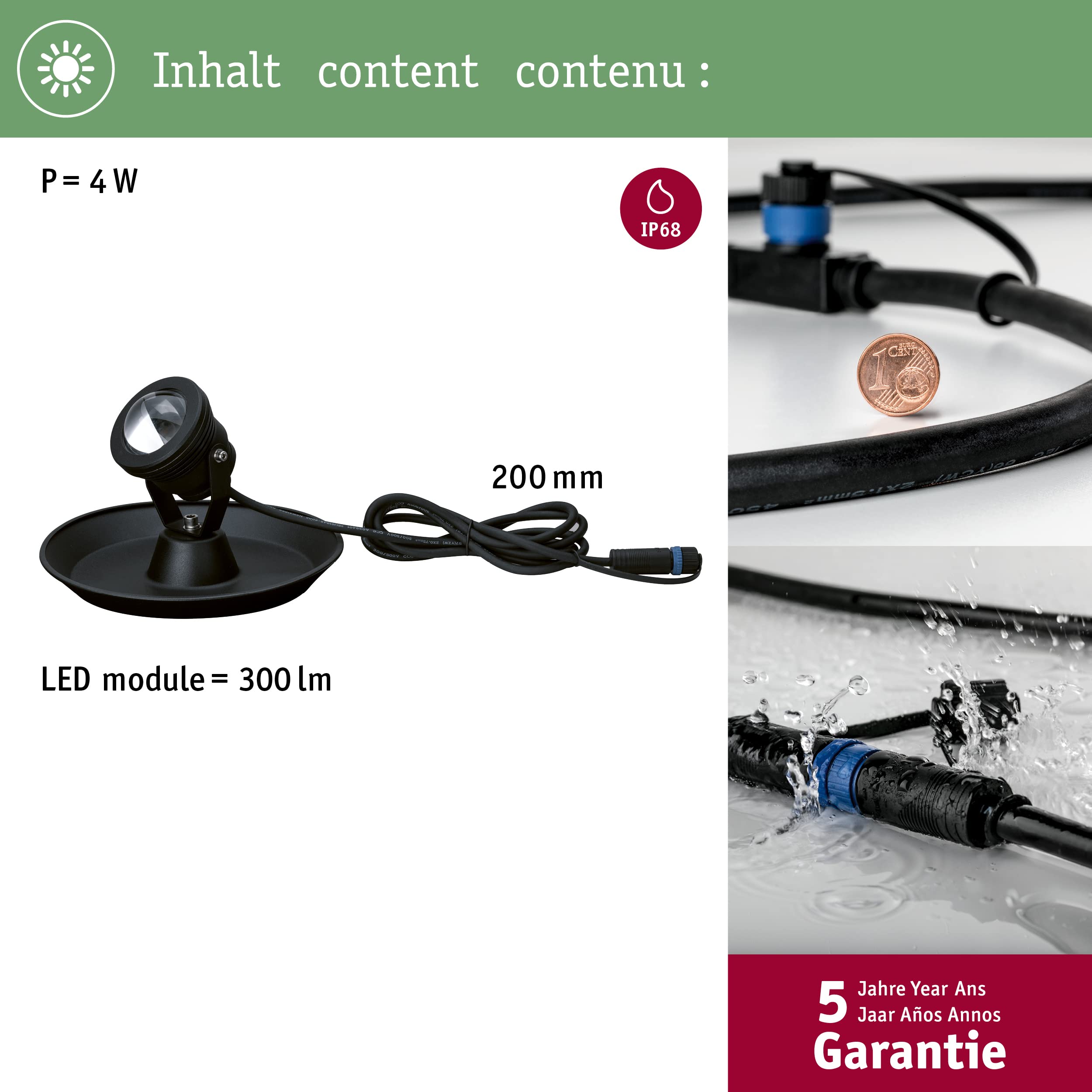 Paulmann 94209 Plug & Shine LED Außenleuchte Teichleuchte rund incl. 1x2,8 Watt IP68 dimmbar Außenbereich Schwarz Gartenleuchte Alu 3000 K