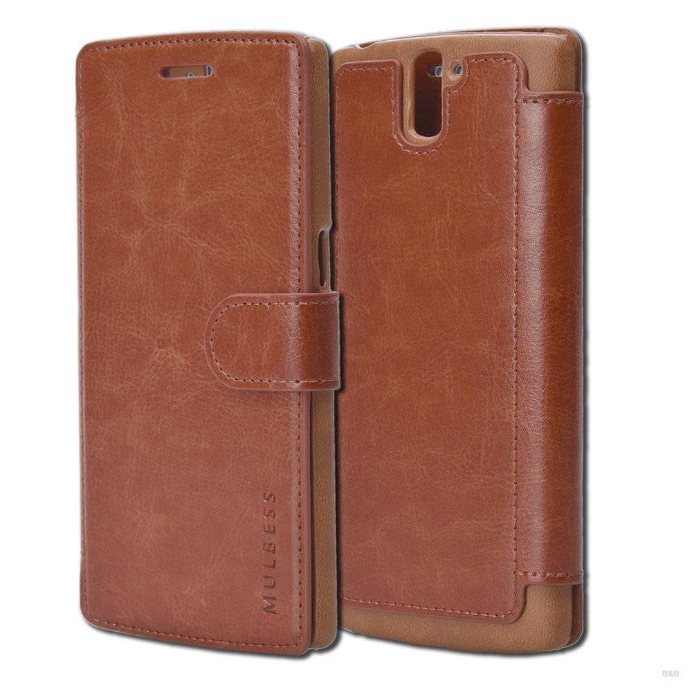 Mulbess Layered OnePlus One Case, OnePlus One Phone Case, Flip Leather Wallet Phone Cover for OnePlus One, Brown