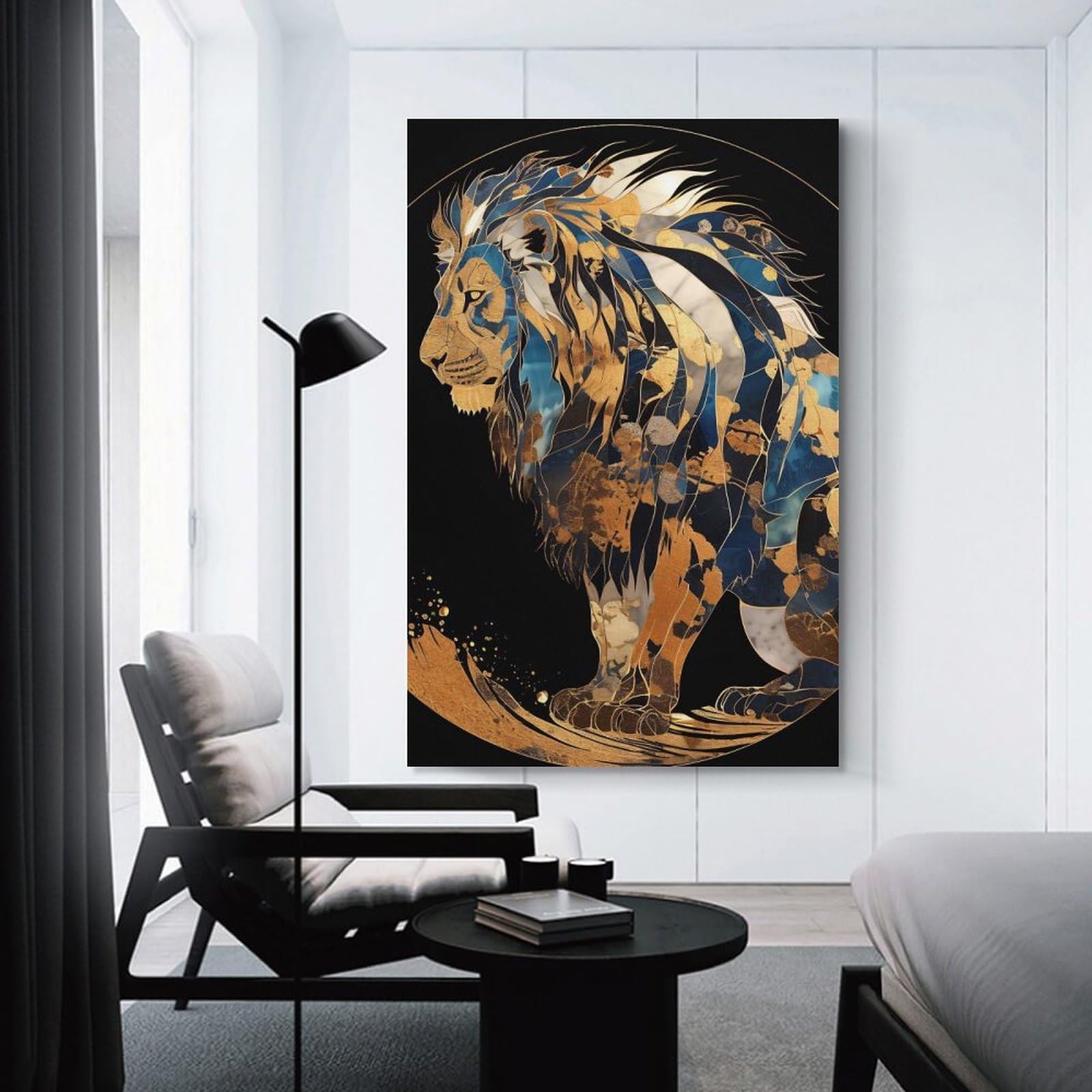 Junmoney Abstract Lion Art Home Decor Wall Art 24x36inch(60x90cm), for Lounge, Bedroom Or Personal Spaces, Gift Idea for Housewarming And Birthdays