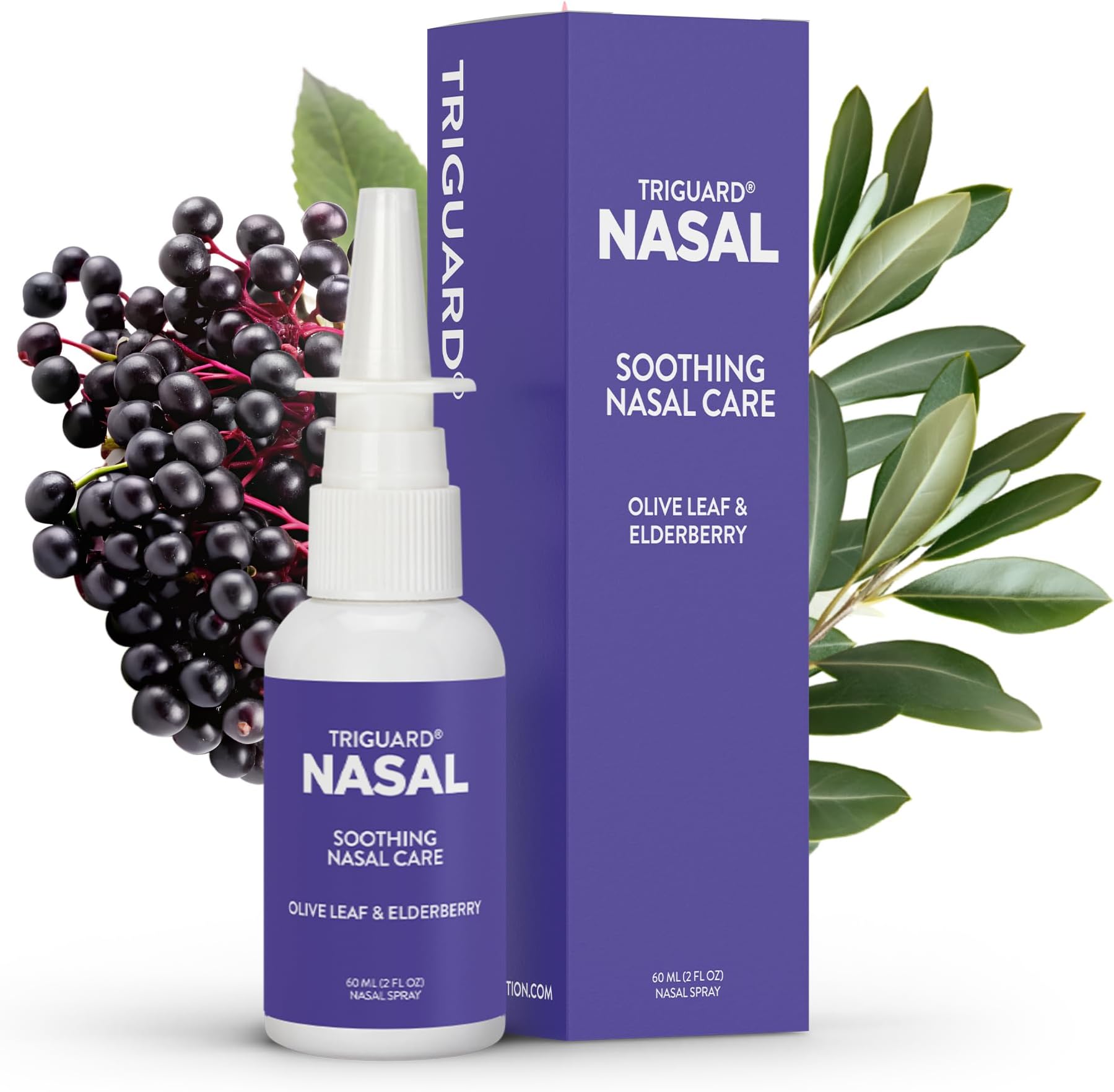 TriGuard Plus Nasal Spray | Colloidal Silver Liquid with Olive Leaf Extract & Elderberry Extract | Powerful Immune System Booster - 2 oz / 60ml