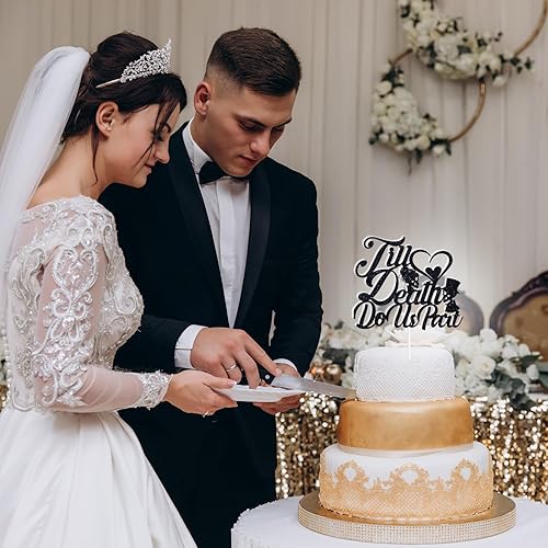 Miniatura 6 de Till Death Do Us Part Cake Topper, Till Death My Love, decoración de pastel de boda de calavera de Halloween, decoración de fiesta de compromiso de