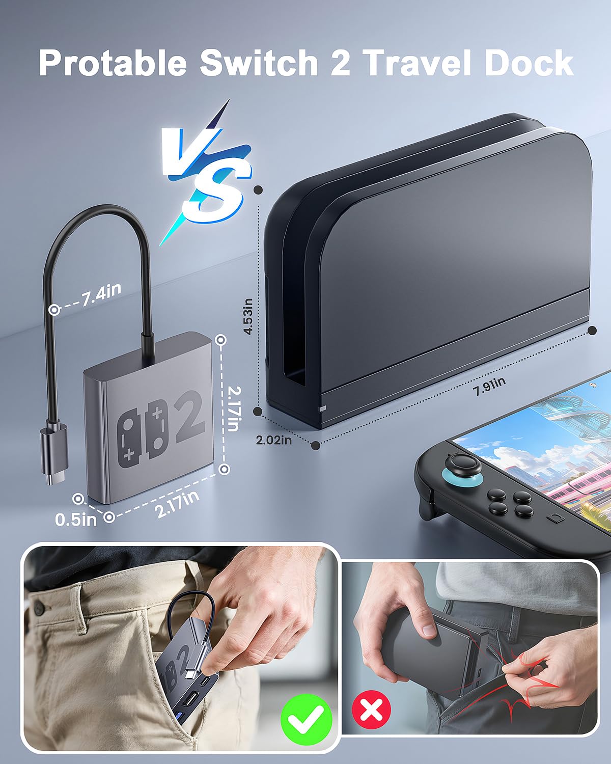 Aluminum Alloy 3-in-1 Switch 2 Dock, Bemkiru Portable Travel Dock for Nintendo Switch 2/Switch/OLED/ROG Ally/Legion GO, Switch 2 TV Docking Station Adapter with HDMI 4K@60Hz, USB 3.2 and PD 100W - Image 6