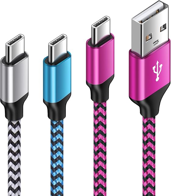 USB C Cable, [3-Pack 1M+1M+2M] Type C Cable Fast Charging Nylon Braided USB C Charger Lead for Samsung Galaxy Z Flip 4/Z Fold 4/Z Flip 3/Z Fold 3/A12/A21s/A41/A51/A52/S21/S20/S10/S9/S8, Google Pixel