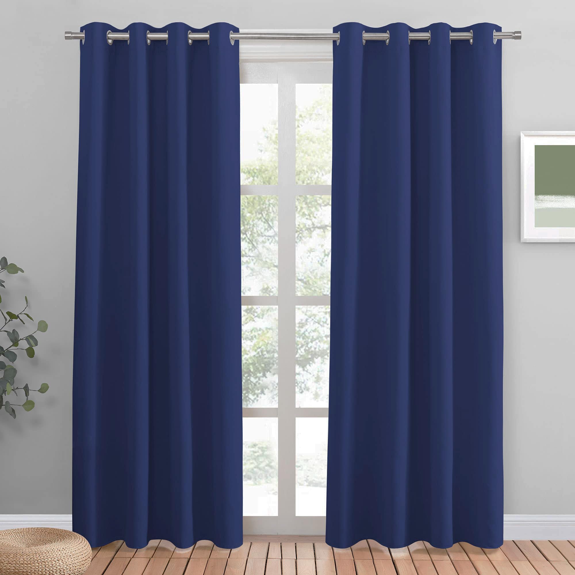 PONY DANCE Blue Eyelet Blackout Curtains for Kid's Bedroom