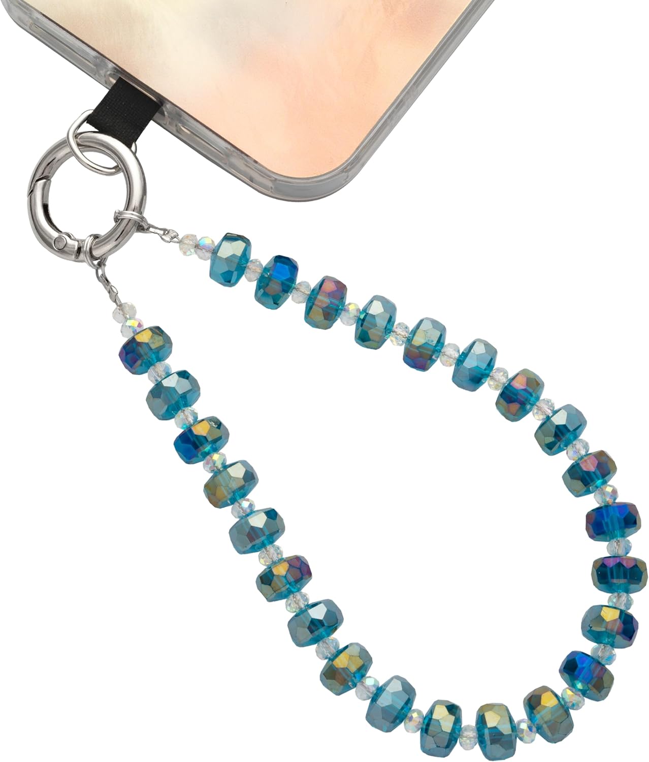 Crystal Beaded Phone Wrist Strap Glass Beads Bracelet Lanyard Crystal Chain Cell Phone Wristlet Strap for Women (Aqua Glass Green)