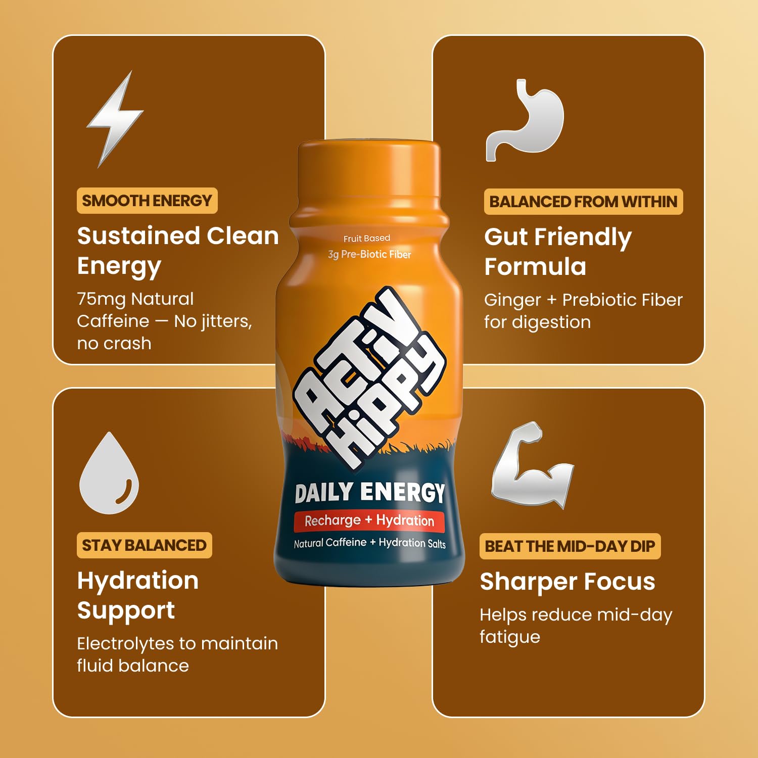 ActivHippy Daily Energy Drink Shots | With 75 mg Natural Caffeine | No Added Sugar | Ginger Lemon Flavour| Pack of 6 x 60 ml 4