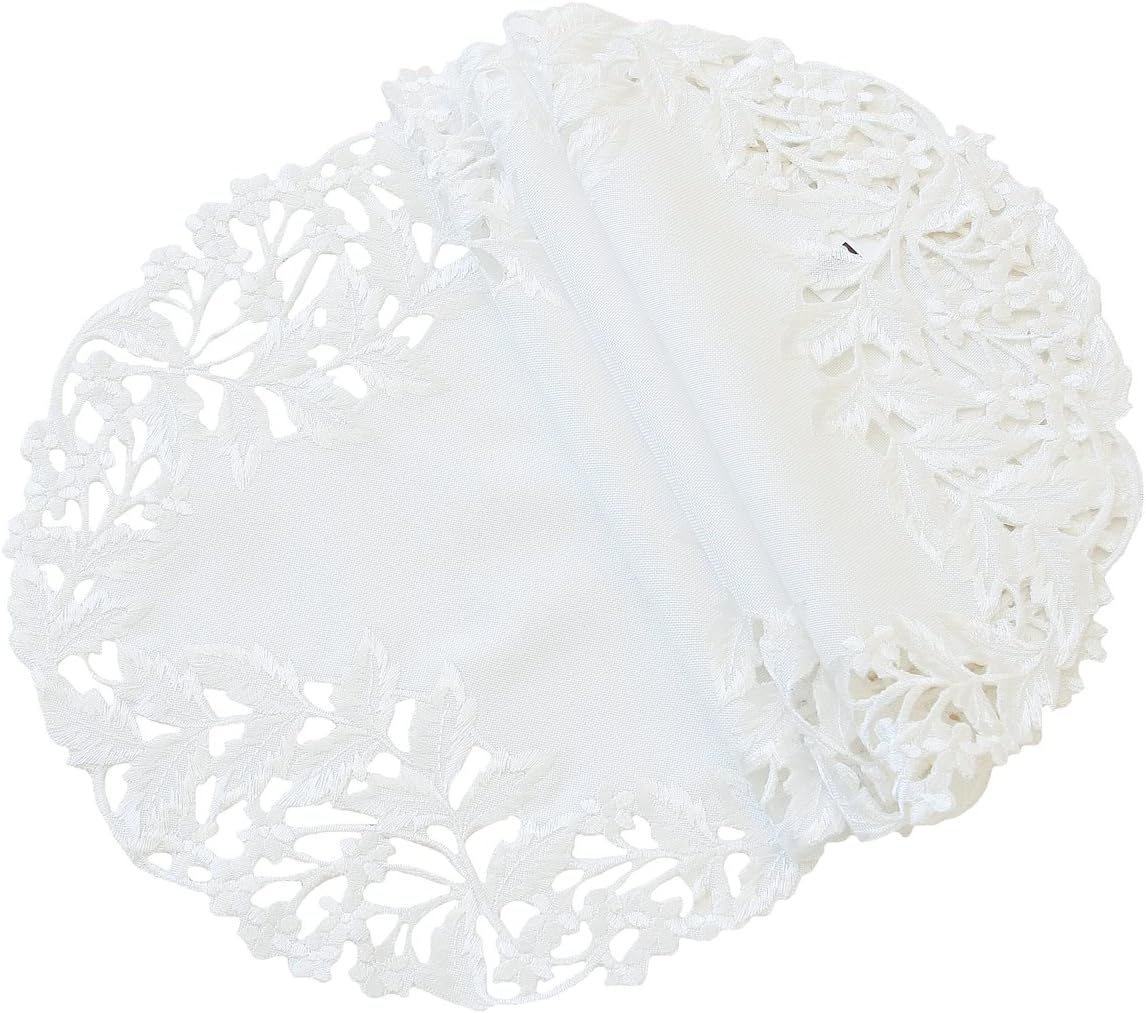 Arietta Embroidered Cutwork Spring Doilies, 16-Inch Round, White, Set of 4
