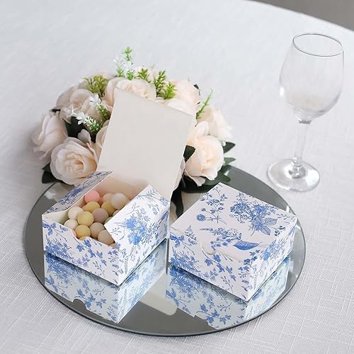 Miniatura 8 de Efavormart - Paquete de 25 cajas de regalo de papel con estampado floral chinoiserie, color blanco y azul, cajas de regalo de cartulina para