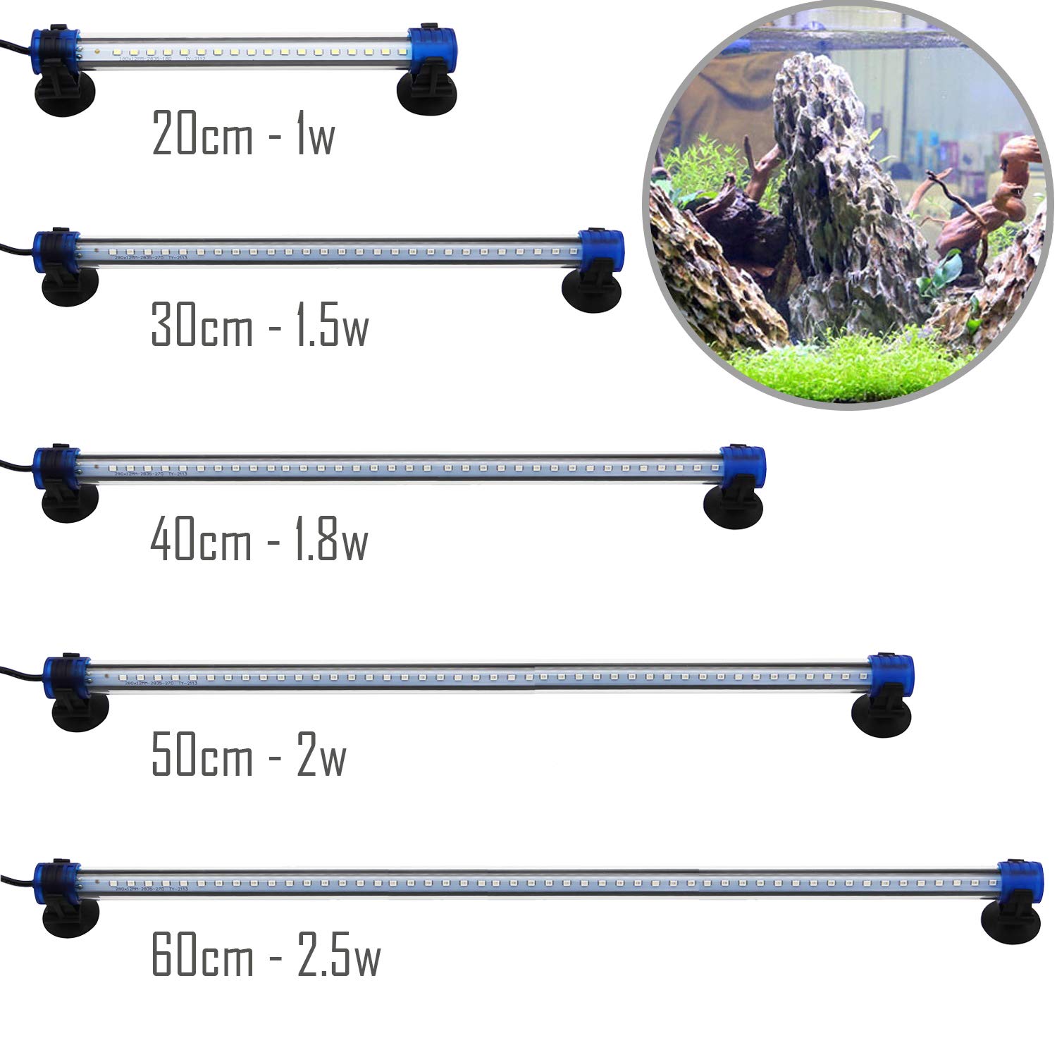 BPS Luce Bianca LED Sommergibile Acquario Fish Tank Clip Lamp 1W 20cm BPS-6164