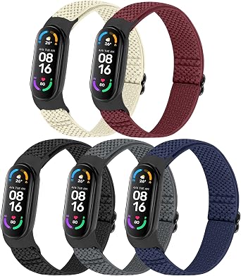 TumpCez 5 Pack Solo Loop Nylon Band Compatible With Xiaomi Mi Band 7 6 5 4 3/Amazfit Band 5 Straps, Adjustable Breathable Comfortable Elastic Sport Replacement Strap for Women Men