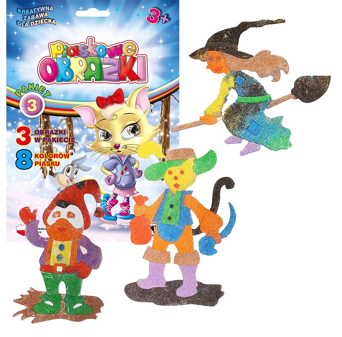 Piaskowe obrazki - trzy malowanki w zestawie - 7 różnych wzorów do wyboru - Pakiet 5 (koń, motyl, papuga)