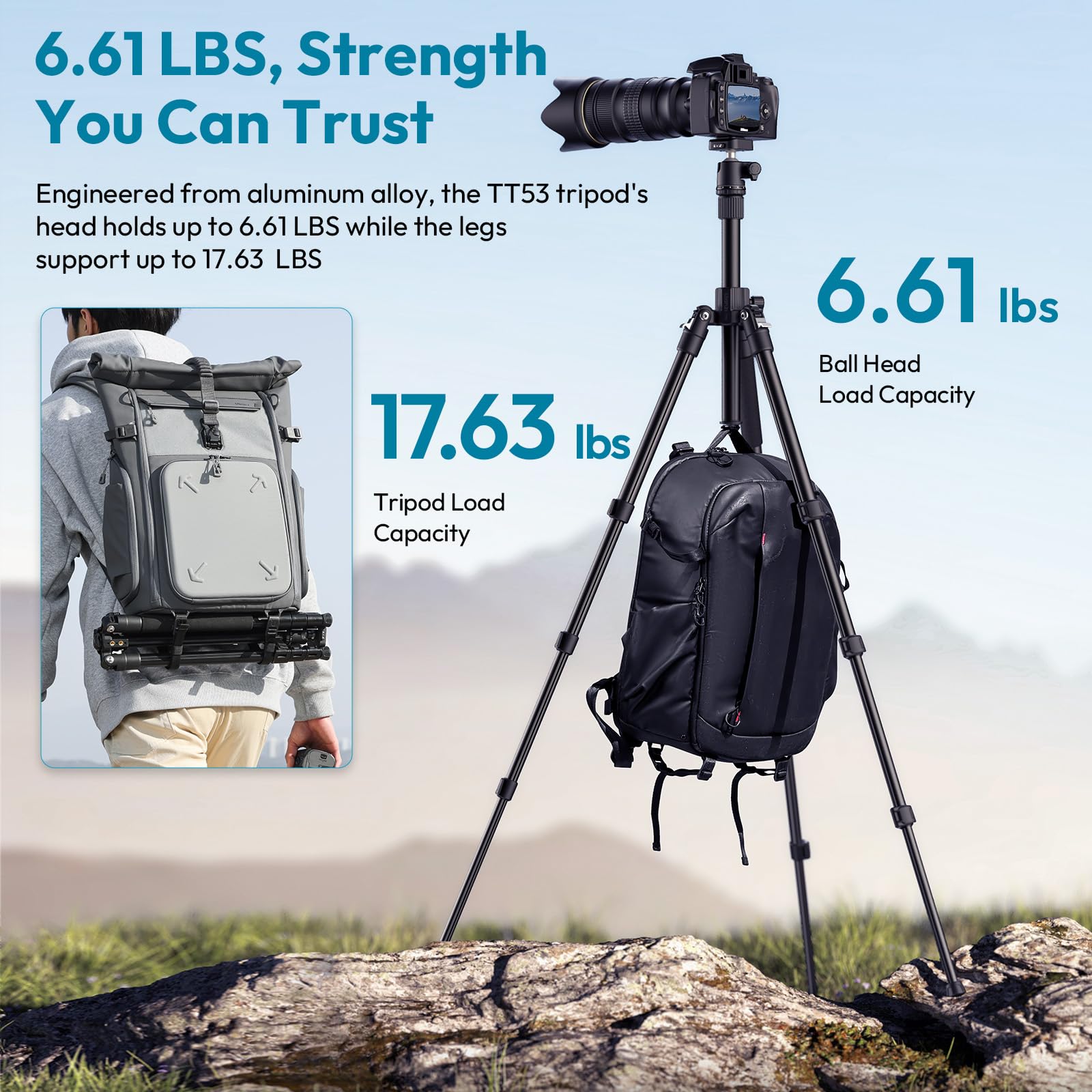 ULANZI TT53 Stativ Kamera Aluminium mit 360° Panoramakugelkopf und Uka Schnellfreigabeplatte, 180cm Leichtes Kamerastativ mit Abnehmbarer Mittelsäule für alle DSLR-Kameras, Wiegt nur 1.2 kg