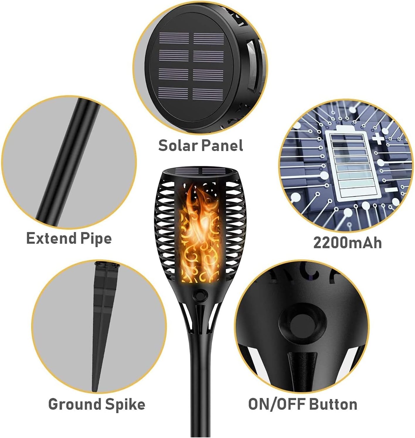 Solar Light Outdoor Dancing Flashing Flame LED Solar Light Waterproof Safety Automatic Switch Landscape Halloween Christmas Decoration Lantern Courtyard Garden Drive Path (4 Pieces)