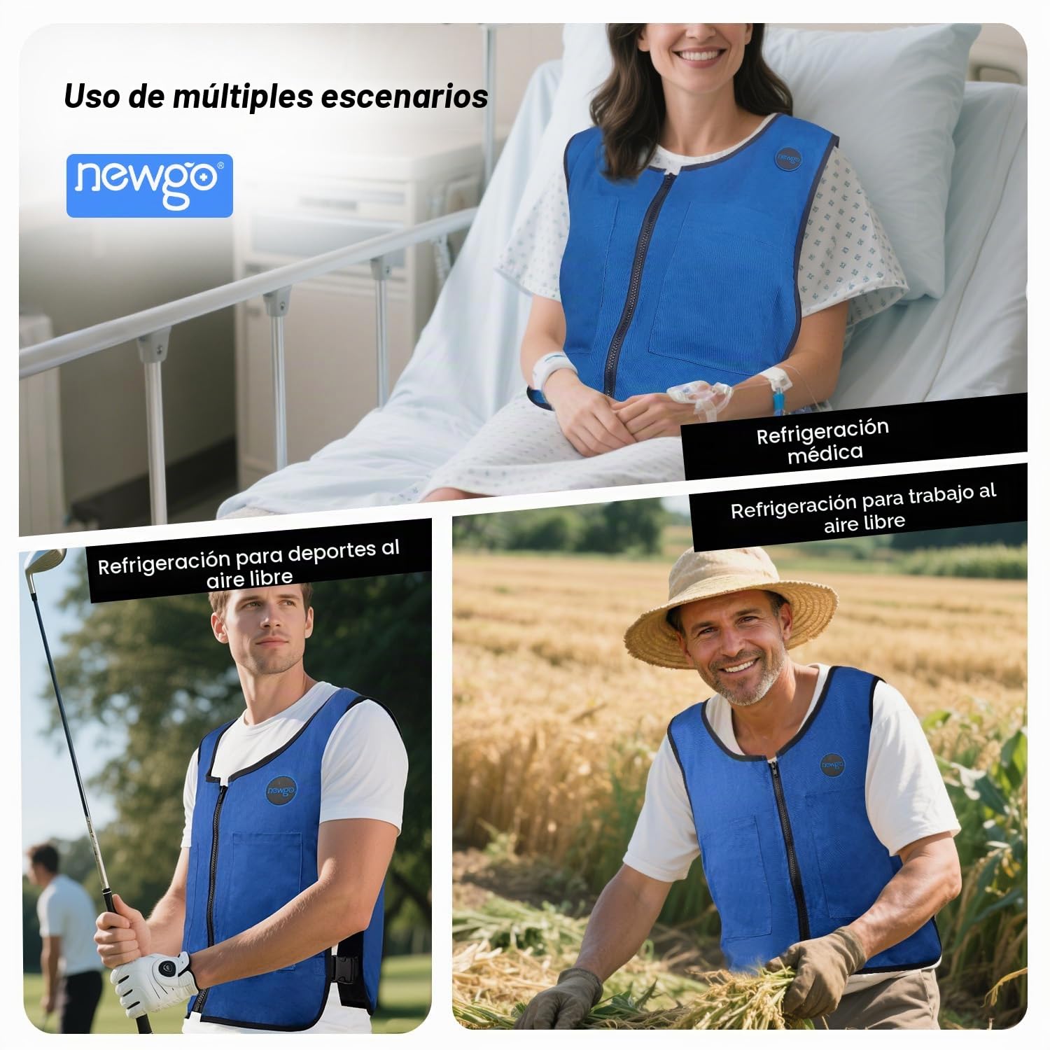 NEWGO Chaleco de hielo enfriamiento rápido ajustable con bolsillo para hombre mujer