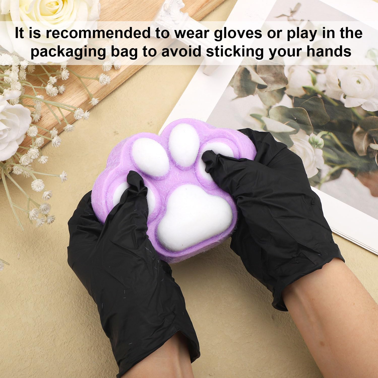 Big Cat Paw Squishy Toys, Taba Squeeze Soft Elastic Large Fidget Kitty Paw with Fur Pinch Fufu Toy Pressure Stress Alleviation Gift for School Office (Purple) - Image 4
