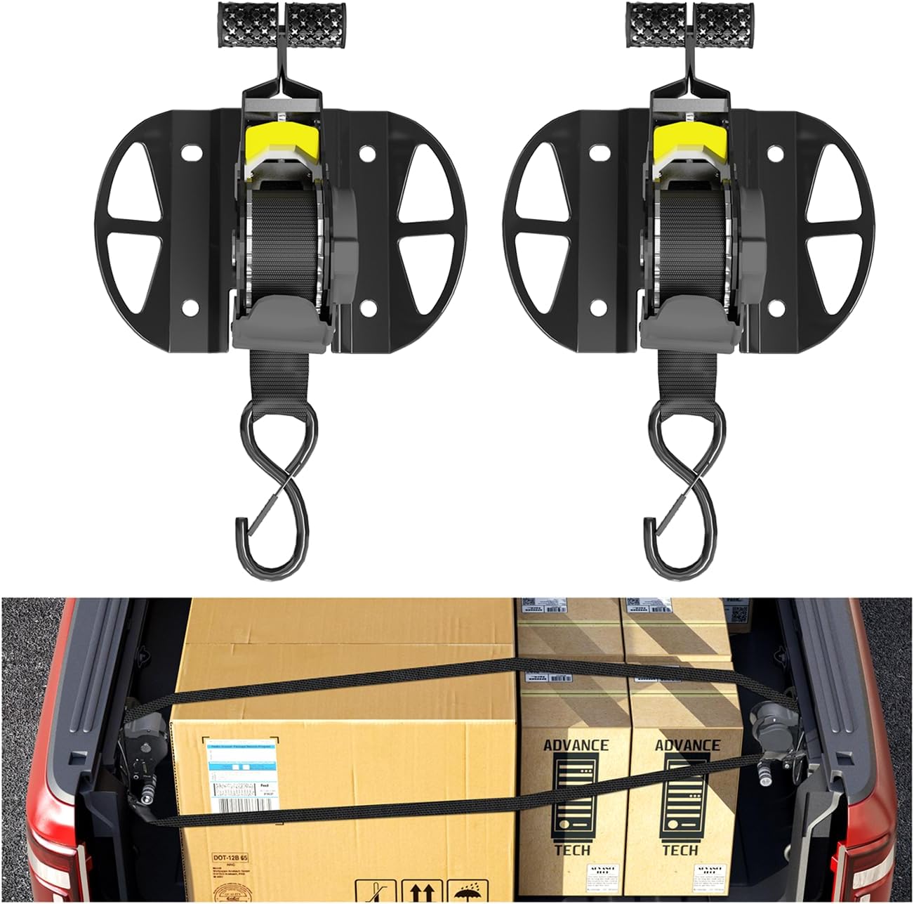 2PCS Retractable Ratchet Straps,Compatible with 2015-2025 Ford F150 Auto Retract Securing Strap,Integral Retractable Tie Down Straps for F250/F350/F450/F550,Retractable Truck Bed Ratchet Straps