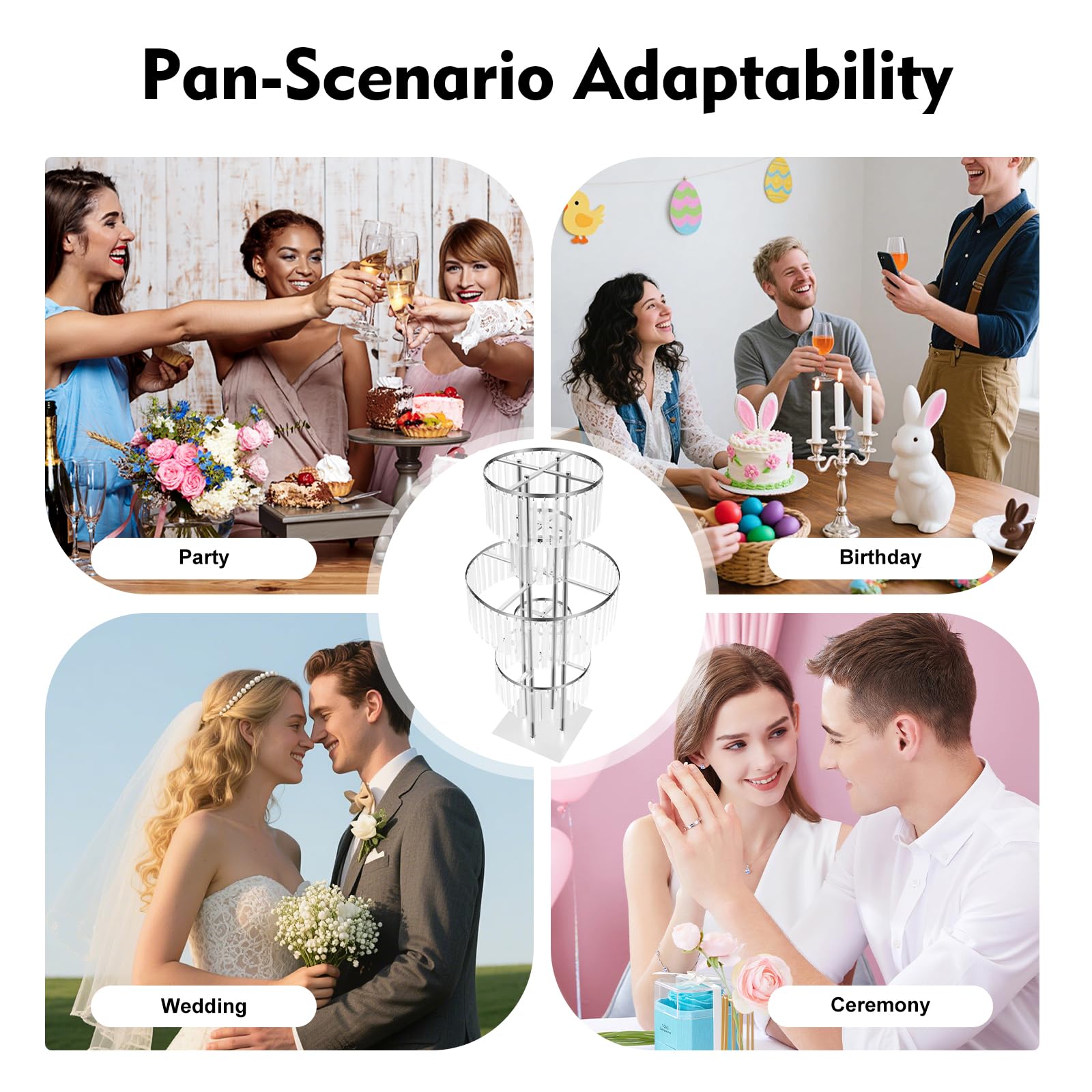5 livelli di cristallo per matrimonio, colonna di fiori, altezza 110 cm, supporto decorativo in metallo, per matrimonio, fidanzamento, compleanno, decorazione da tavolo, argento