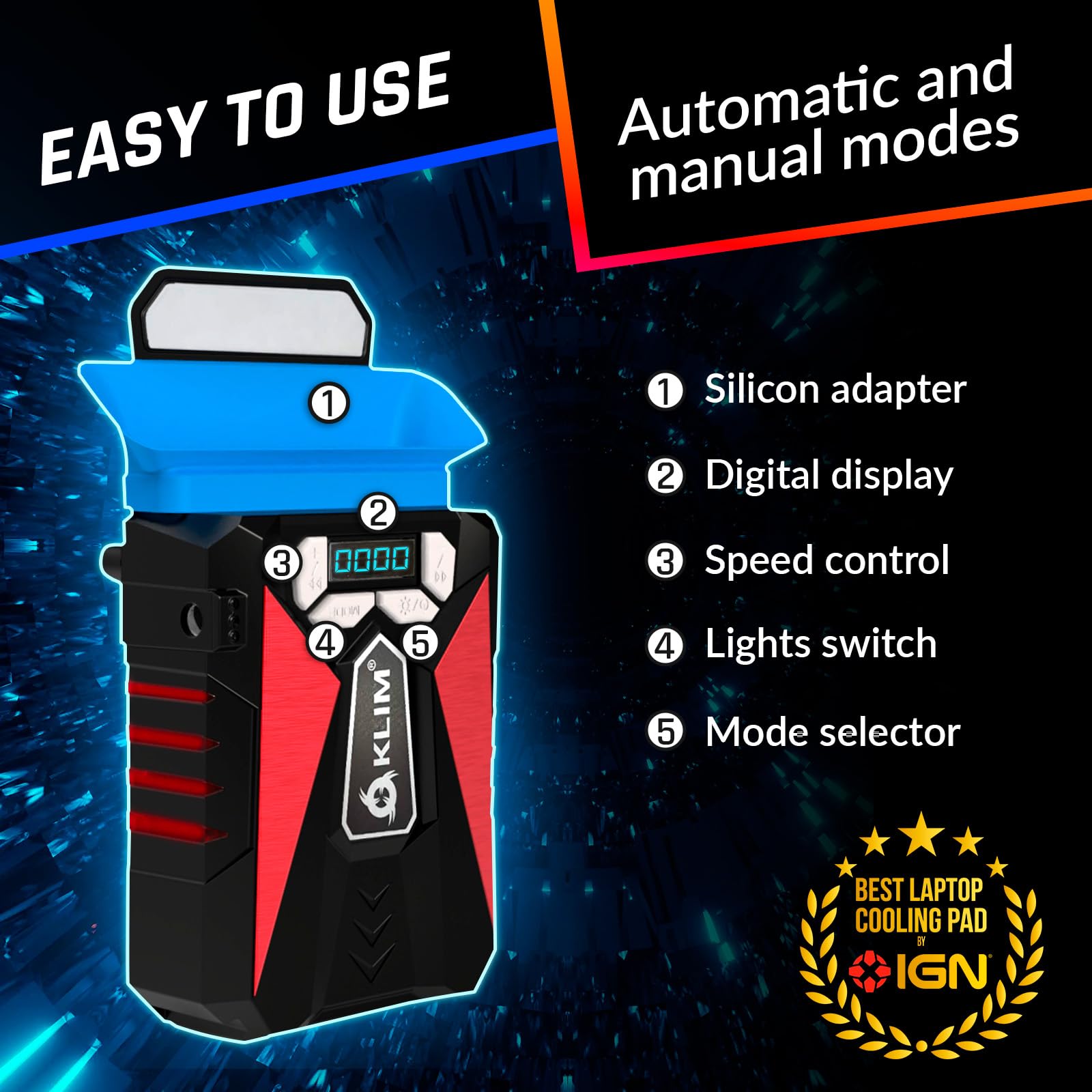 KLIM Cool - Universal Gaming Laptop PC Cooler - Wysokowydajny wentylator do szybkiego chłodzenia - Ekstraktor gorącego powietrza USB - Nowa wersja - Czerwony