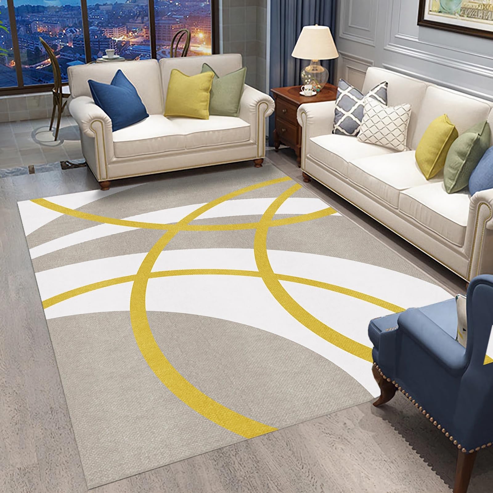 Tappeto scendiletto camera da letto,Tappeto Da Soggiorno Dal Design Kaki Bianco Giallo Linea Facile Da Pulire,accessori gaming room tappeto cameretta bambino,120x160cm
