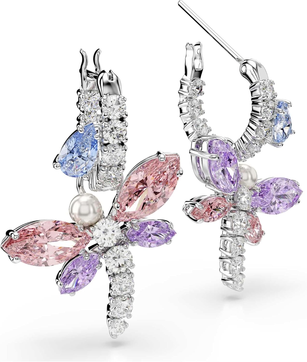 Swarovski x Ariana Grande Official Dragonfly Motif Jewelry Collection, Brooch, Pendant Necklace, Earrings, Mixed Cut Multicolored Stones, Rhodium Finish