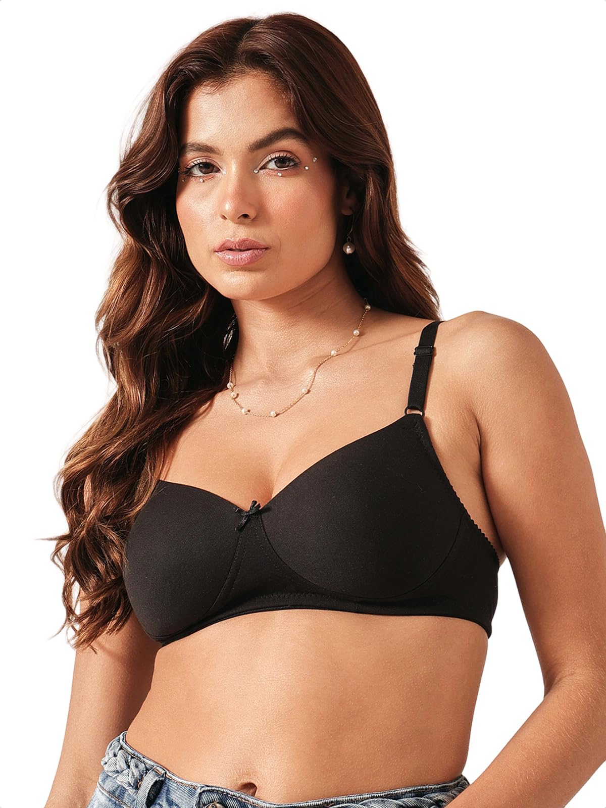Clovia Ladies Cotton Rich Padded Non-Wired T-Shirt Bra Black, black, 36C