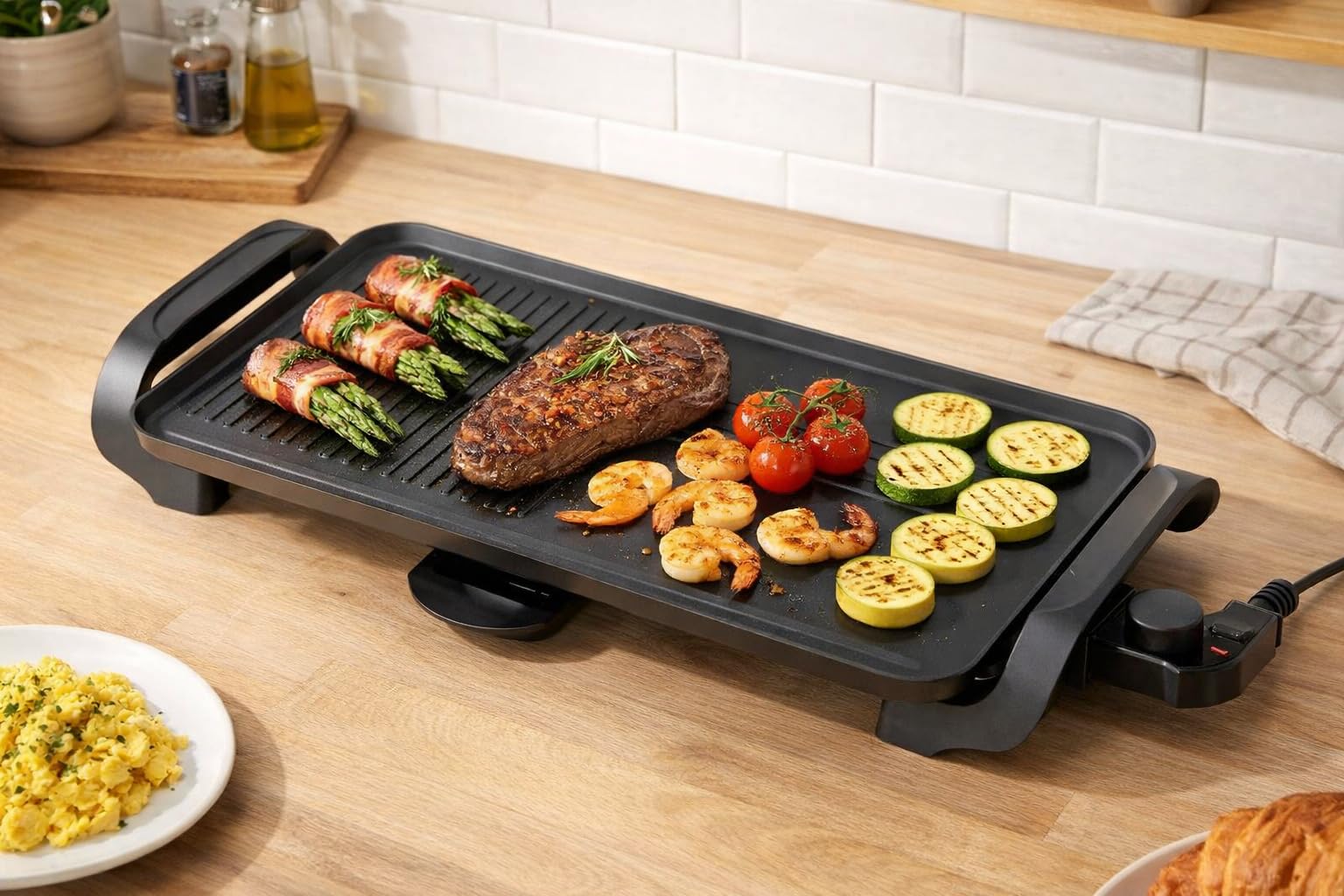 Parrilla Eléctrica con Grill y Plancha, Doble Función, 2200W, Plancha para Asar electrica, Don Feliz
