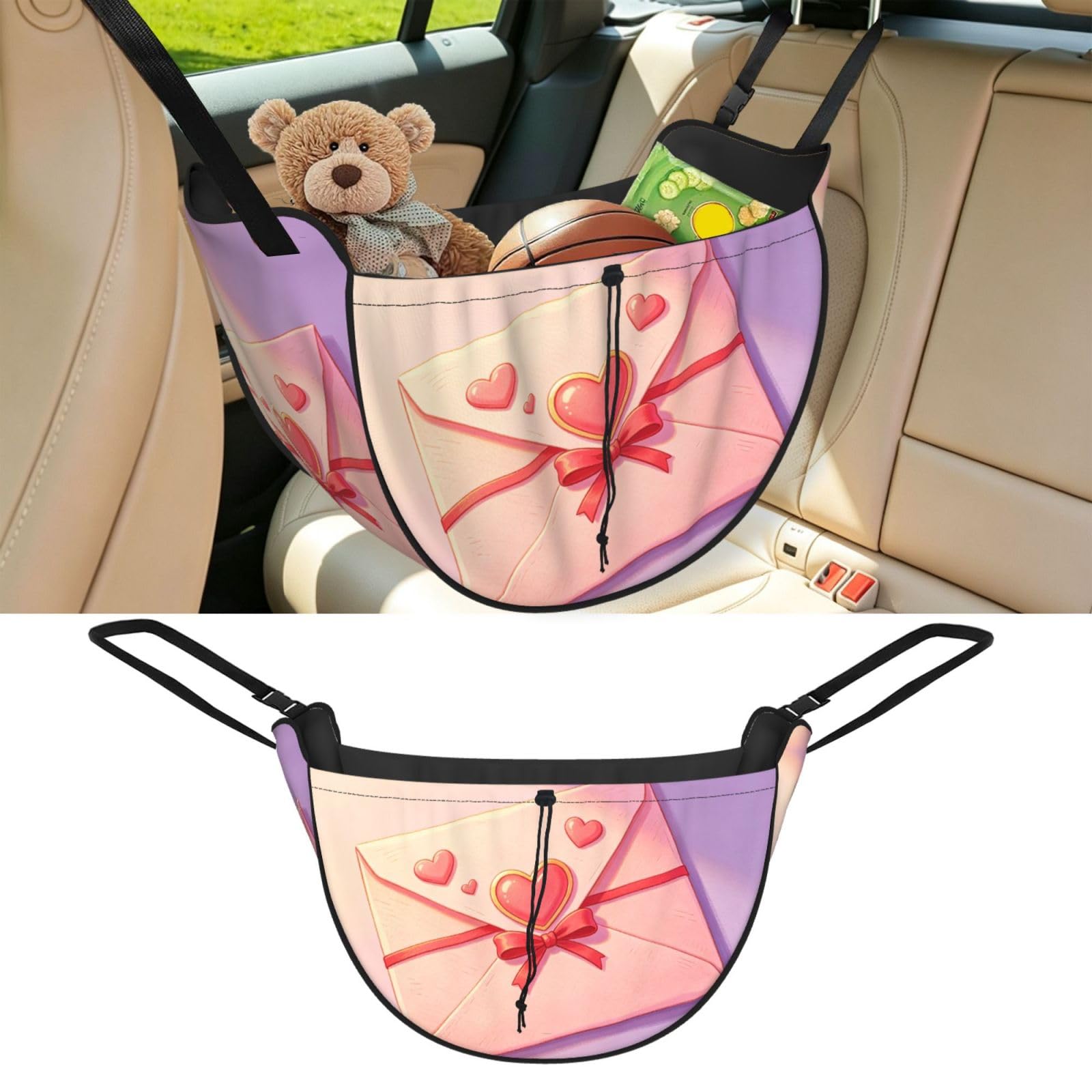 Cntdbu Black Heart Envelope Car Seat Organizer-Backseat Storage Bag For Travel