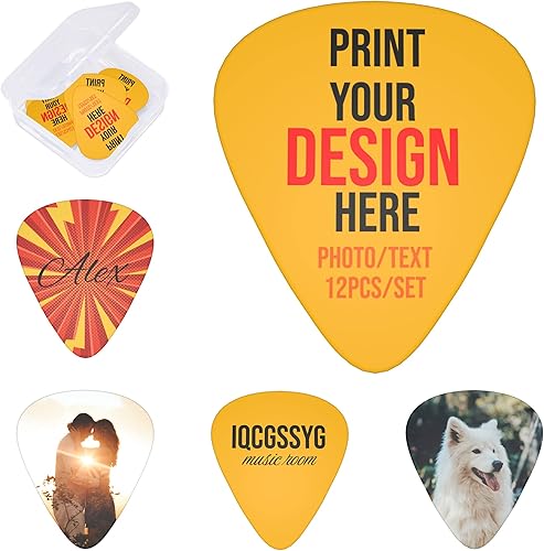 Púas de guitarra personalizadas, paquete de 12 púas de guitarra personalizadas, añade tu logotipo, foto, texto, accesorios de guitarra, grandes