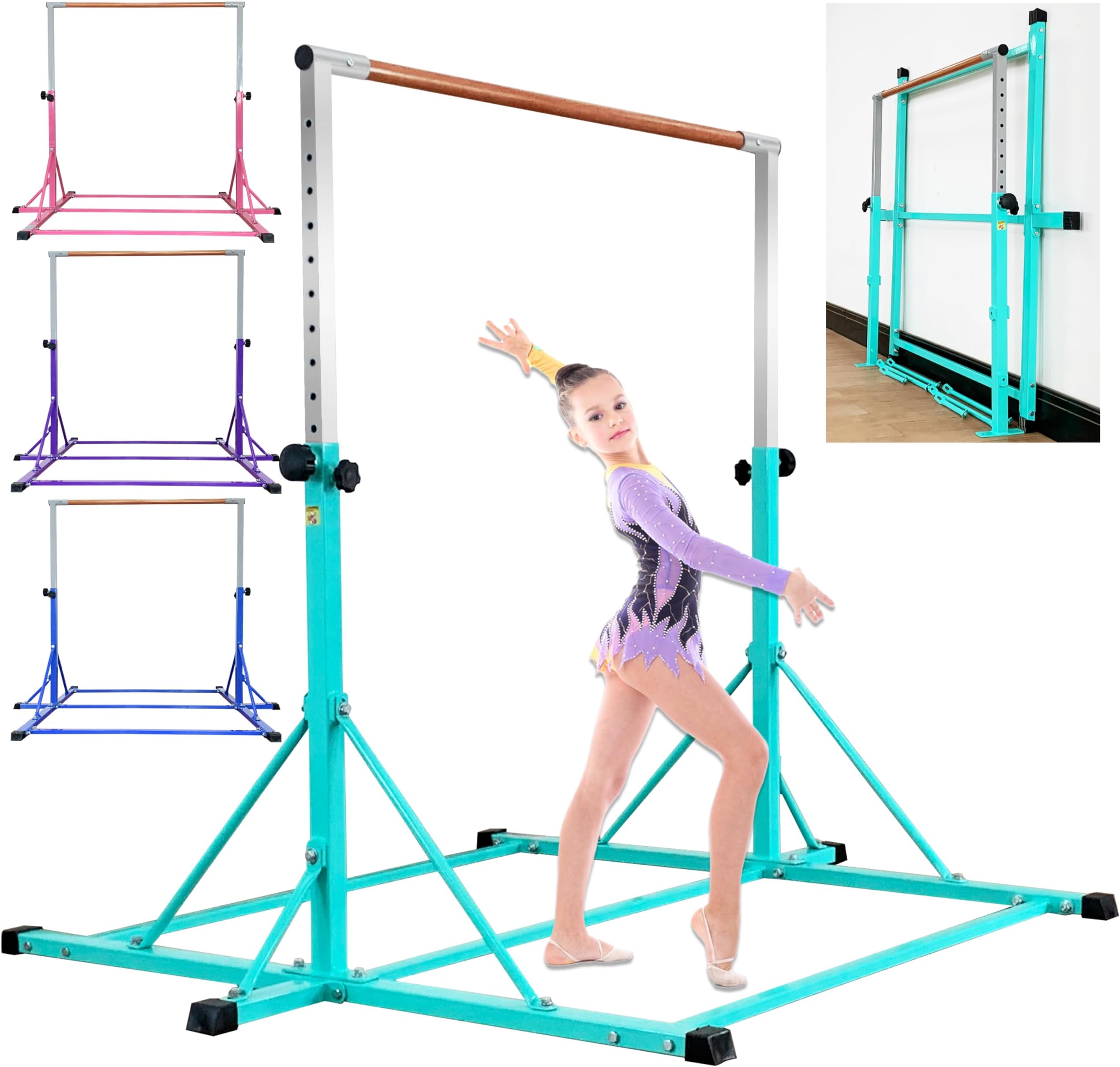MARFULA Gymnastic Bar with Big Triangle Sturcture Kip Bar with Three Connections Gymnastic Training Equipment for Kids 3-18 Years Home and Club Use
