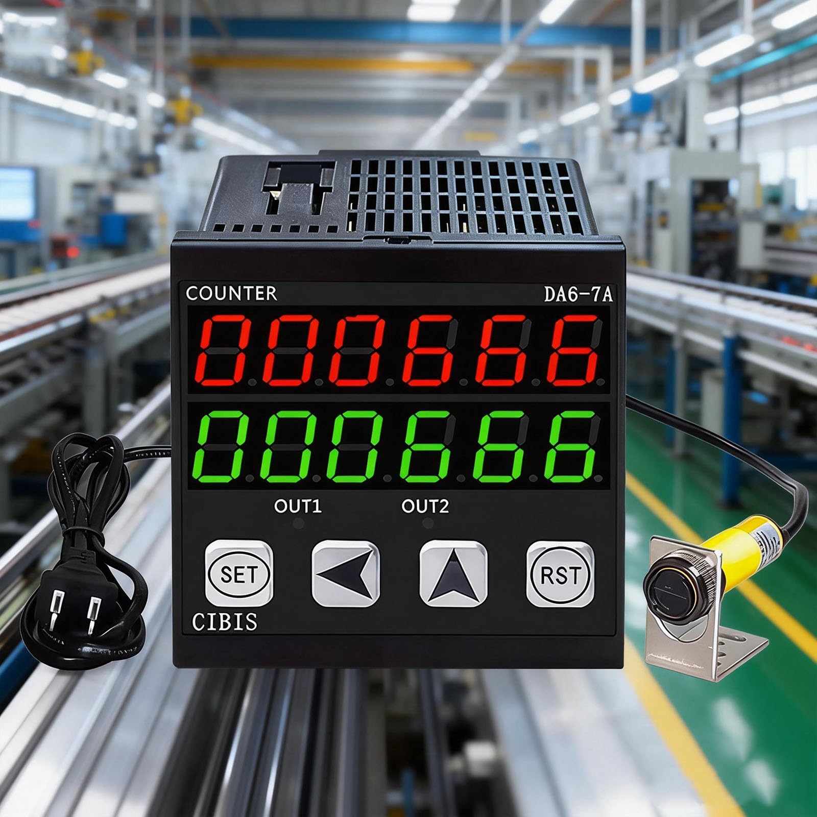 MObyat Contador Digital LED para Transportadores, Contador De Línea De Producción De 6 Dígitos con Panel De Control LED, Distancia De Detección: 30 Cm/70 Cm, Rango De Conteo: 0~999999