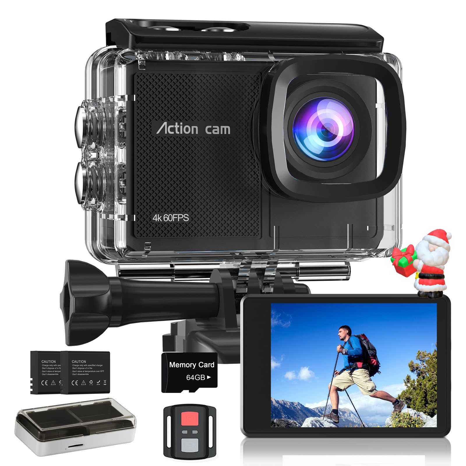 Yolansin 4K 60FPS Action Camera with 64GB SD Card- HD 48MP 40M Underwater Camera