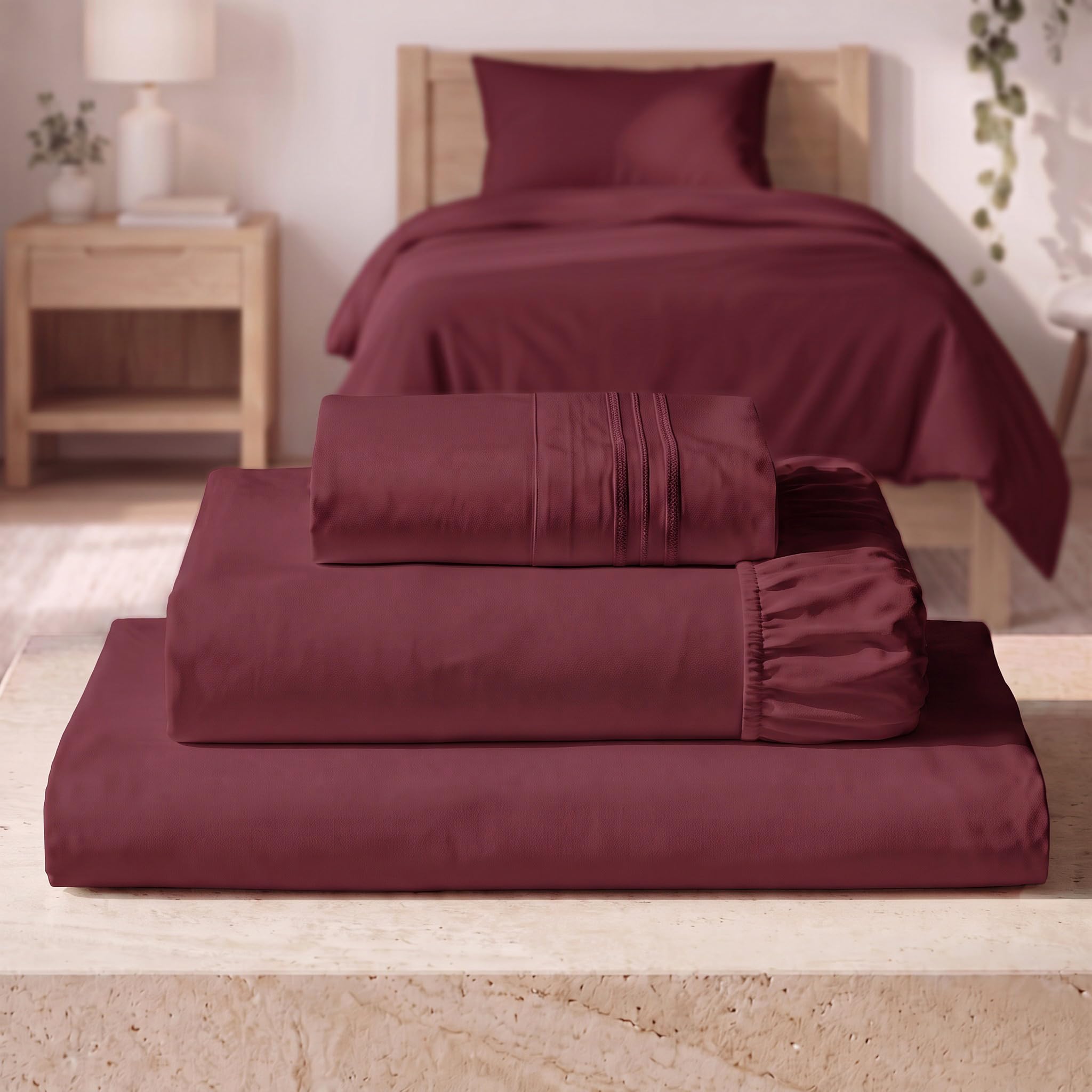 Mellanni Iconic 3-Piece, Ultra Soft Sheet Set (Twin, Burgundy)