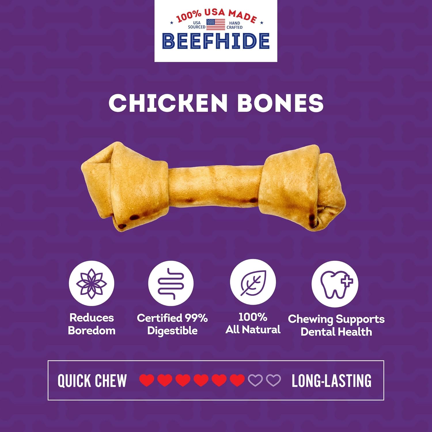 USA Beefhide Bones 9-10" Dog Chew Treats - Chicken Flavor, 1 Count/4 Pack