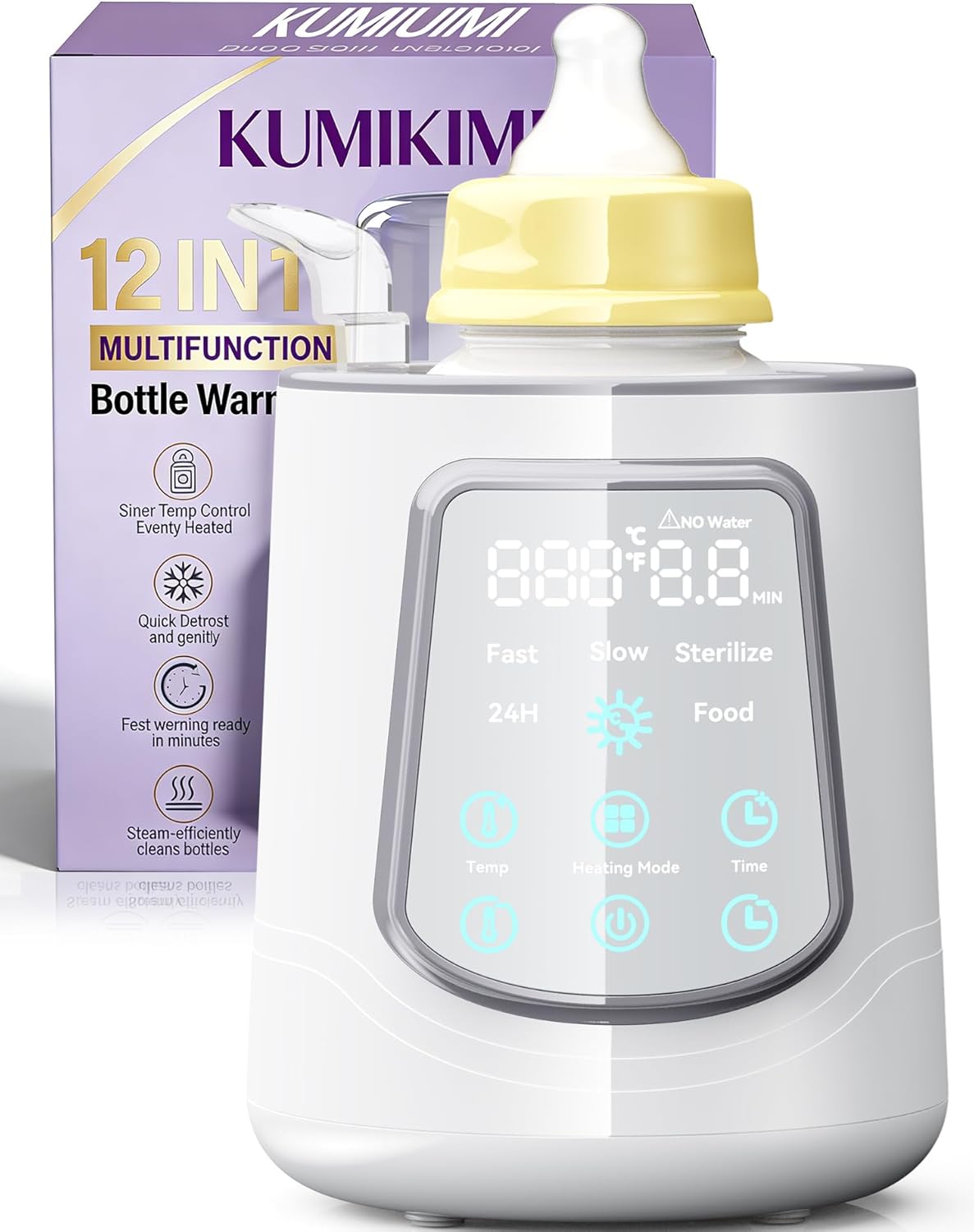 12 in 1 Fast Baby Bottle Warmer with Even Heating No Hot Spots, Night Mode, Sterili-zing, Constant Temp Milk Warmer for Breastmilk & Formula, Fits All Bottles Grey