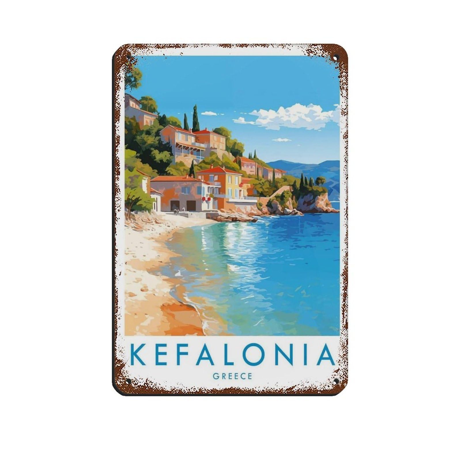 Kefalonia Travel Poster, Greece Tin Sign Vintage Metal Pub Club Cafe Bar Home Wall Art Decoration Poster Retro 8x12inch(20x30cm)