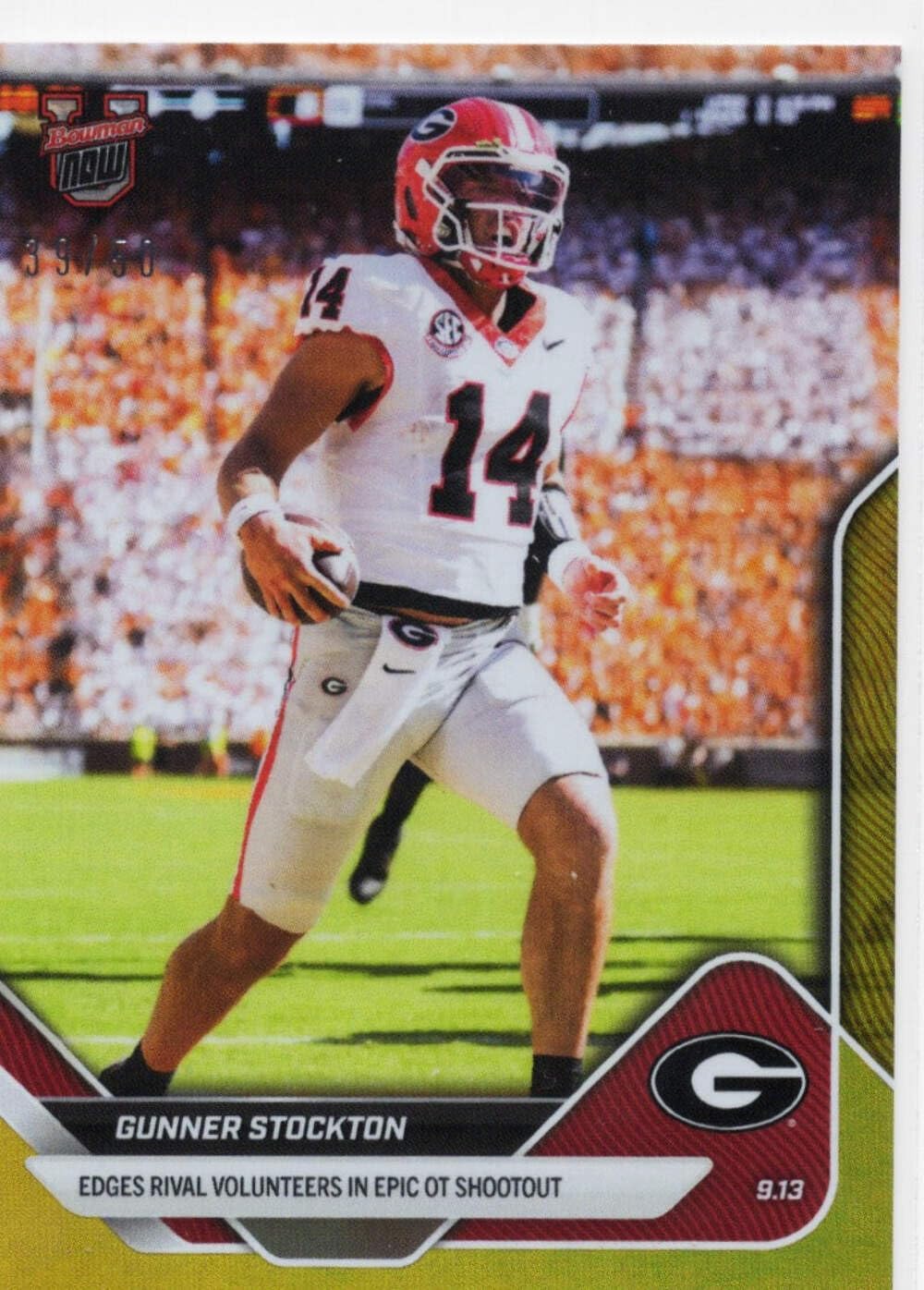 2025 Topps Bowman U Now Gunner Stockton #12 Gold Foil /50 Georgia Bulldogs Rookie RC Football Card