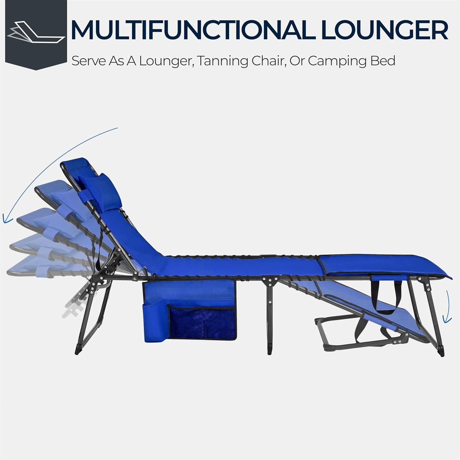 Yaheetech 22.4" Tanning Chair with Face Hole, Adjustable 5-Position Folding Chaise Lounge Chairs, Outdoor Lounge Chairs for Lawn, Beach, Sunbathing, Blue