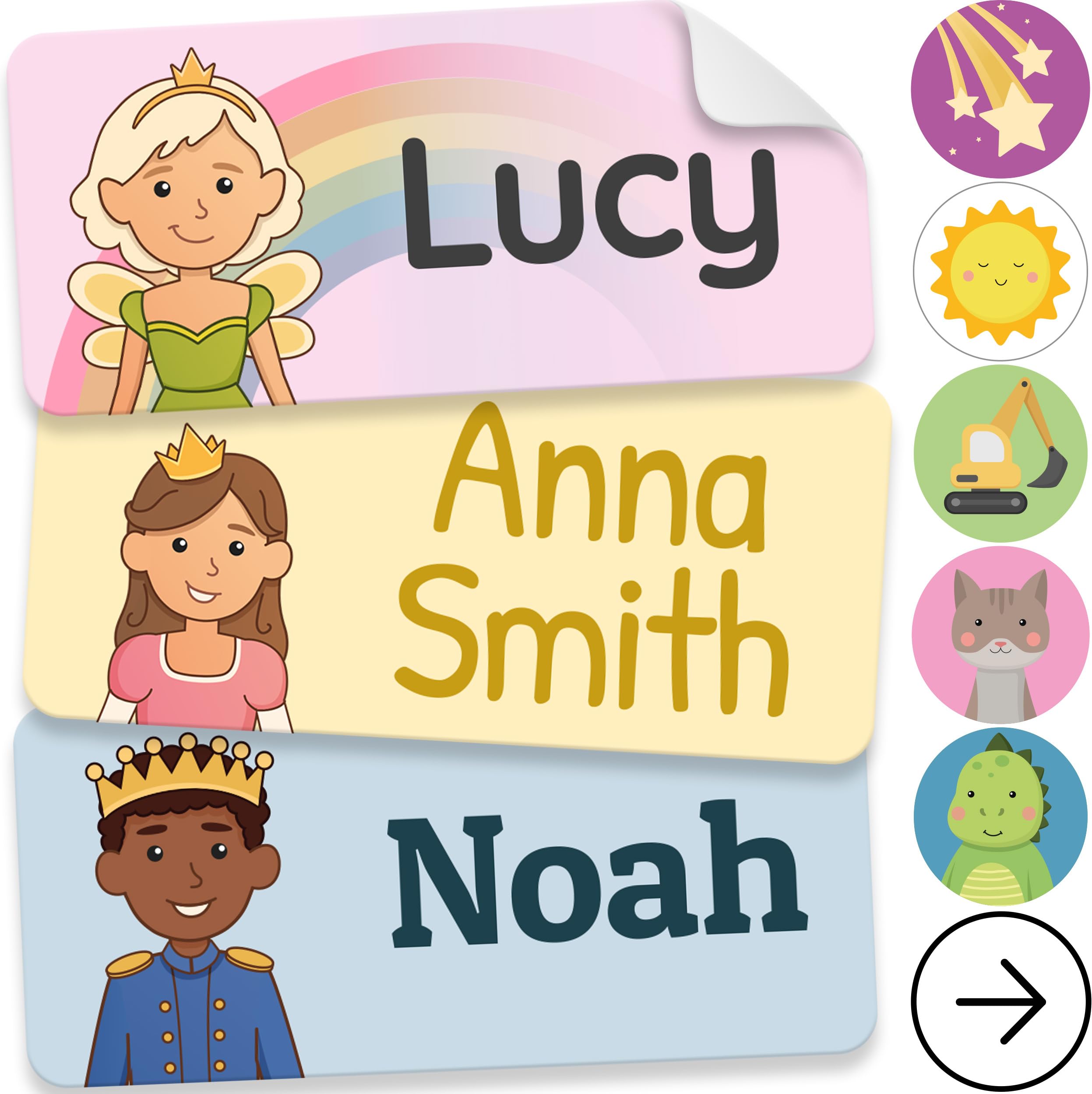 Personalized Name Labels for Kids (210 Labels) - Durable &amp; Waterproof Custom Name Stickers for Clothing Tags, School Supplies, Camp &amp; Daycare - Prince &amp; Princess (1.2”x0.5”)