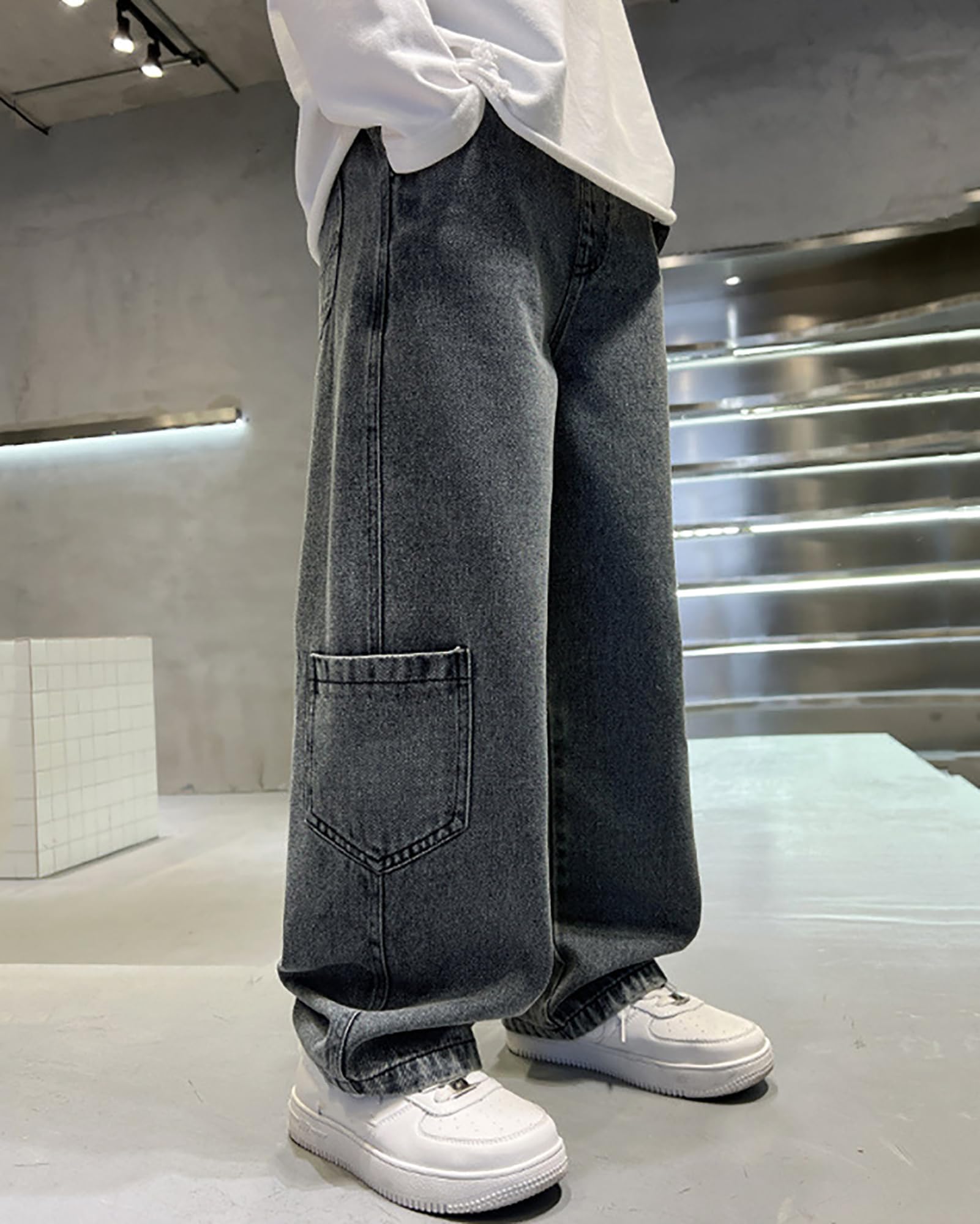 Jungen Weite Bein Jeans Loose Fit Denim Vintage Hosen Lässige Weitem Bein Jeanshose Streetwear