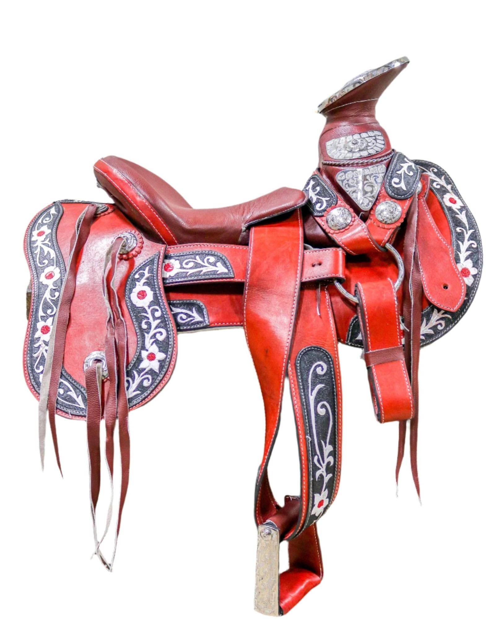SELLE CHARRO 38 ROUGE ET NOIR CHEVAL CINCH, CINCHO CHARRO
