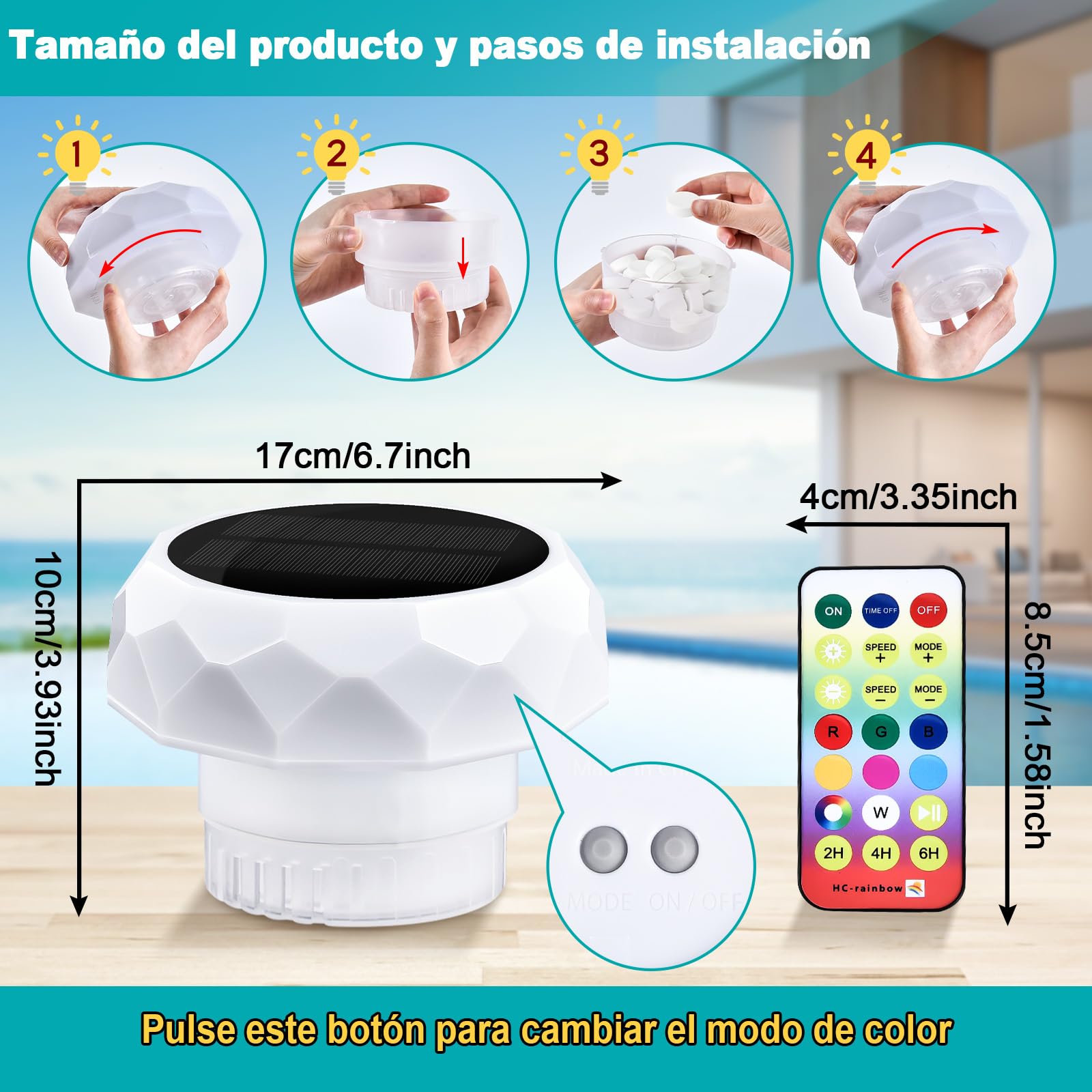 IEEILULU Iluminación LED para Piscinas con Cambio de Color, Luz Subacuática para Piscinas, Luz Solar Flotante para Piscinas Parques Acuáticos y Piscinas, Estanques, Fuentes Usos (2pcs)