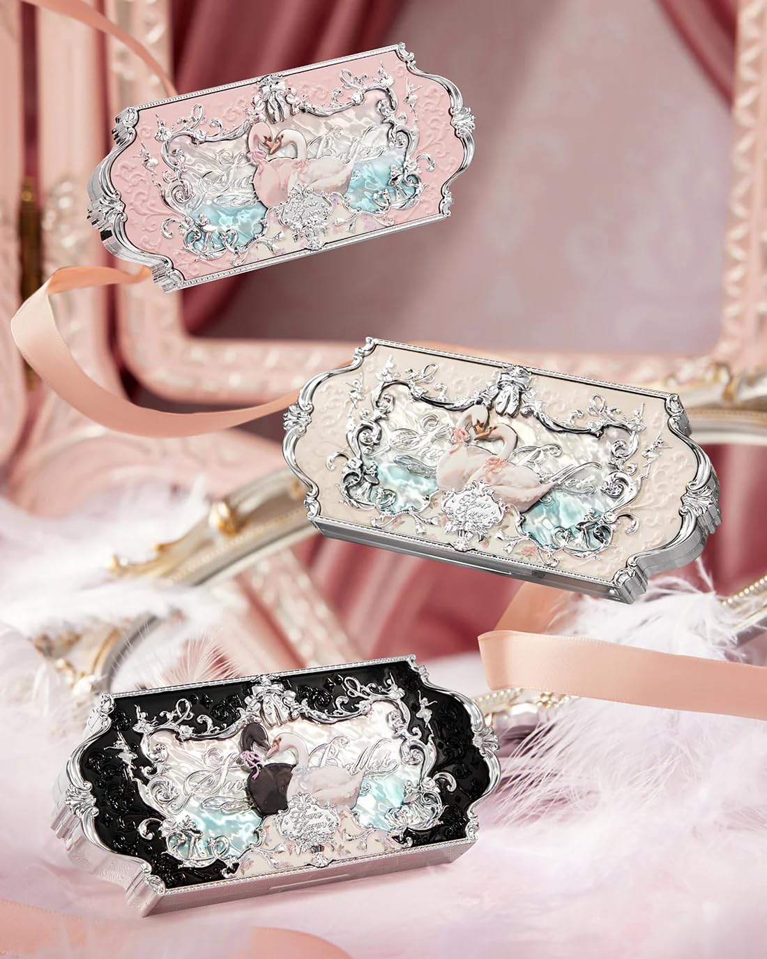 Palette de maquillage Swan Ballet, ombre à paupières Flower Know, blush, enlumineur et contouring, palette de maquillage pour le visage avec 4 teintes mates + 2 teintes neutres irisées (White Swan)
