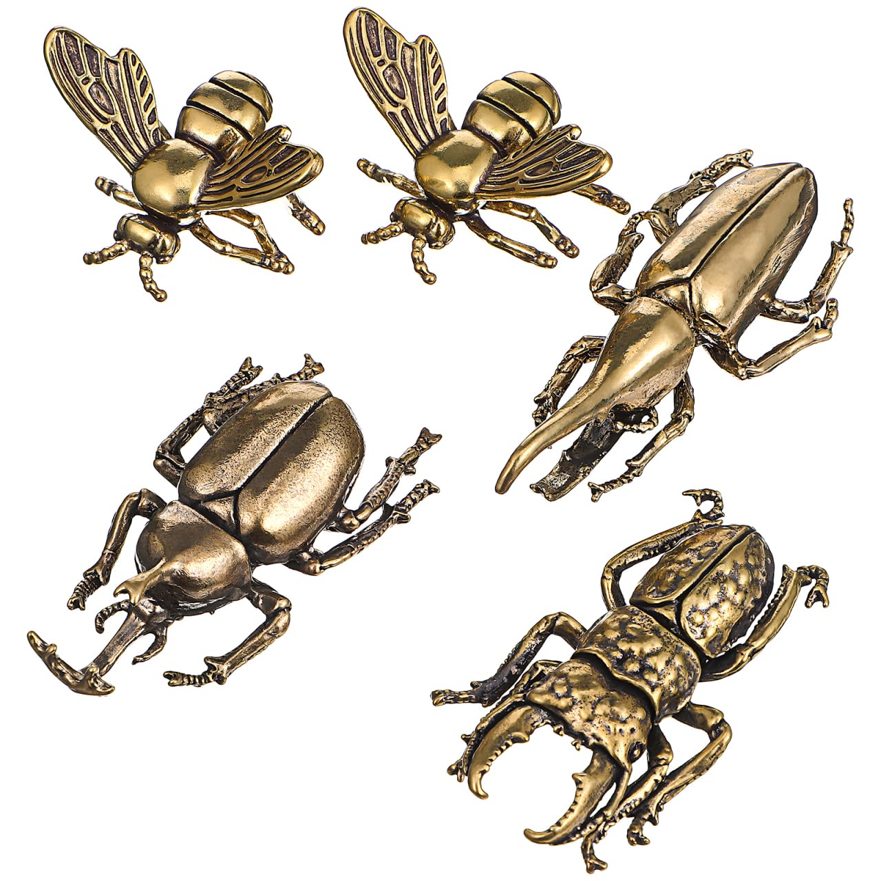 Figurines d'insectes en laiton massif : l'élégance du métal doré vintage
