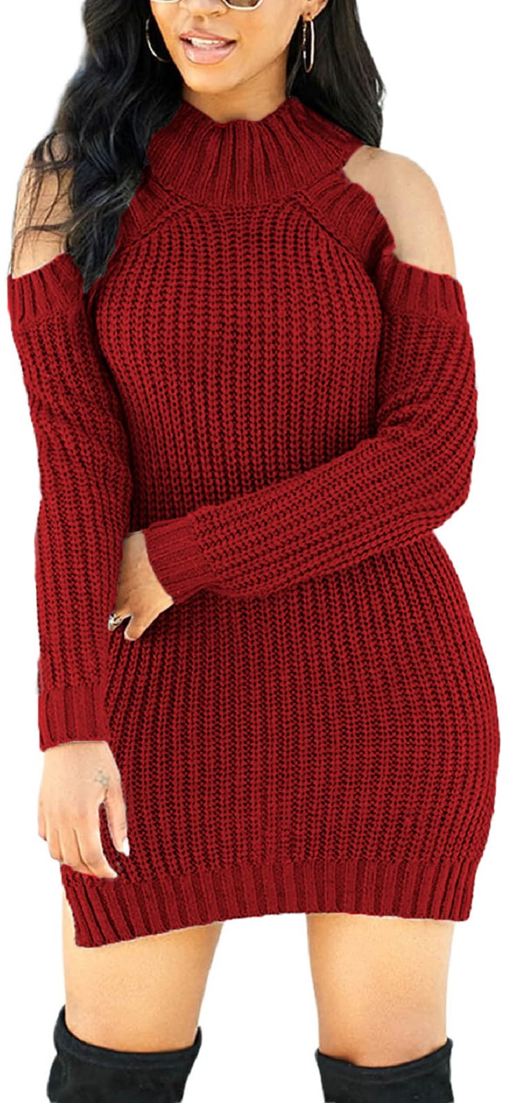 Sweater Dresses for Women Casual Sexy Off Shoulder Long Sleeve Knit Pullover Winter Pullover Dress