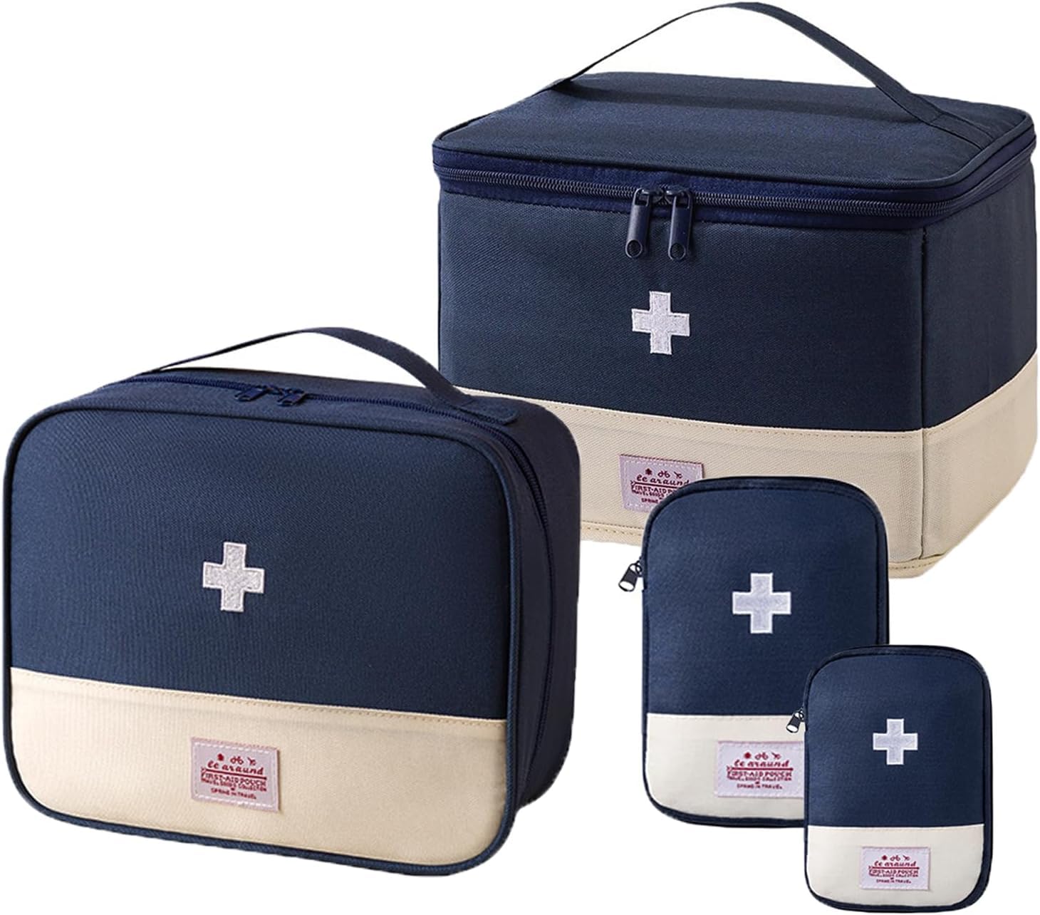 4 PCS Portable First Aid Kit Empty，Emergencyy Medicine Storage Bag with Handle，Pill Manager Travel Bag， Reusable Medical Kits Empty Rescue Bag，Medicine Tools Travel Storage Bag (Blue)