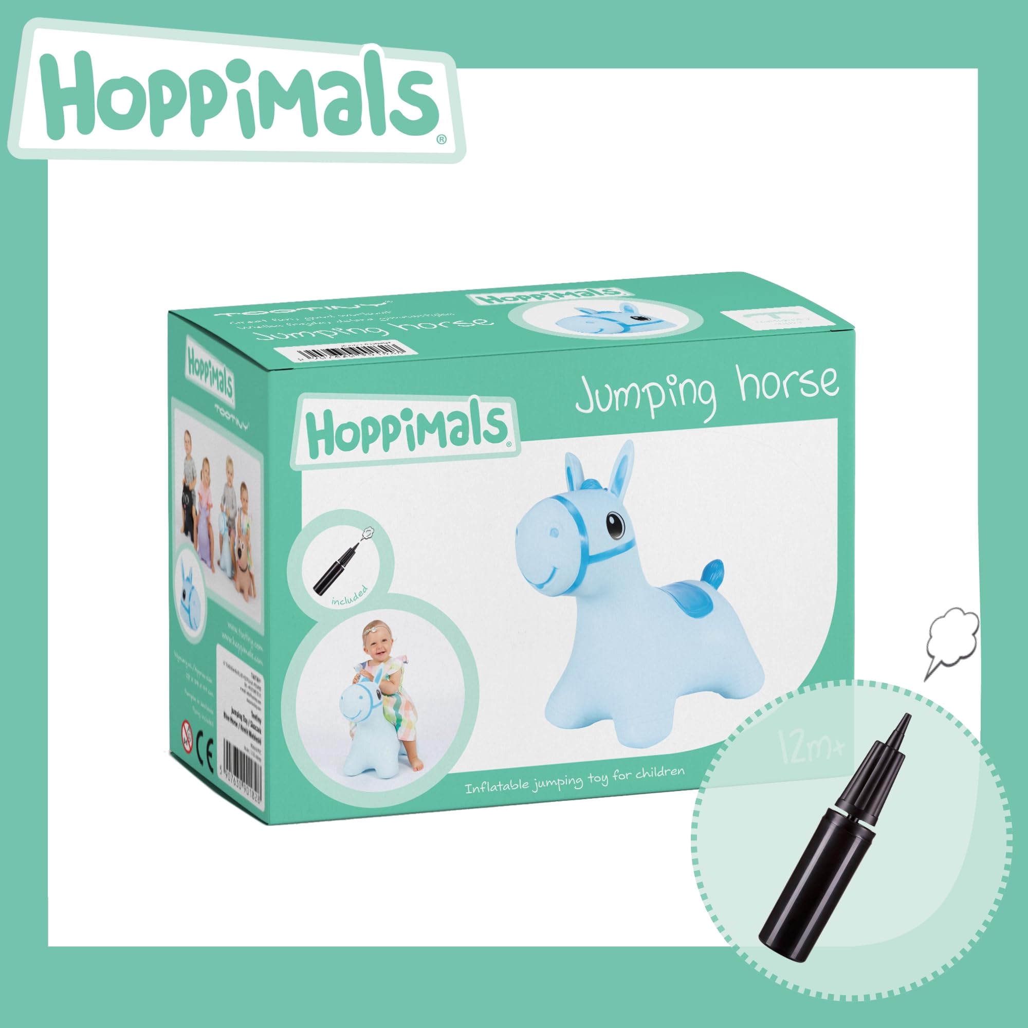 Tootiny Hüpftier, Hüpfpferd, Hüpftier ab 1 Jahre & Hüpftier ab 2 Jahre, Perfekt für Gymnastik & Geschicklichkeit für Kinder, Verpackt im Geschenkkarton, inklusive Pumpe - Baby-Hüpfer BLAU