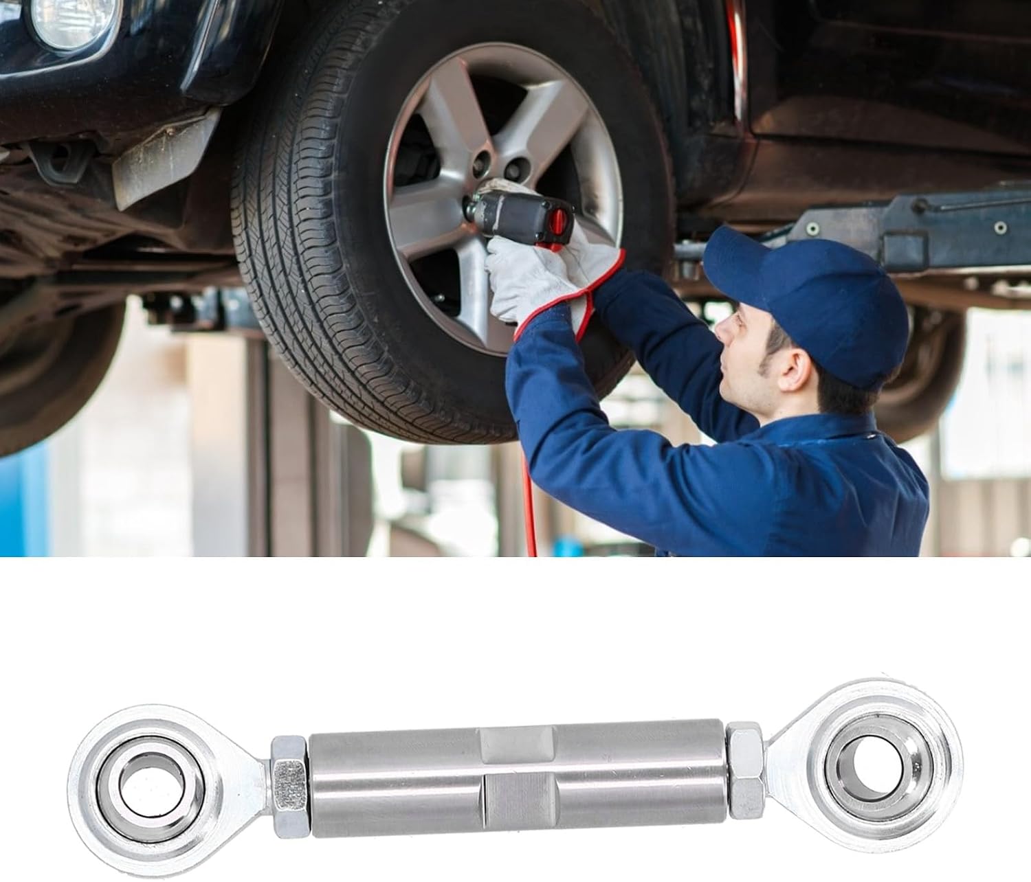 Stainless Steel Heim Joints Pod, Length 2 1/2in Adjustable Tensioning Rod Silver Heim Joint Alternator Brackets with 5/8in Diameter Replacement for SBC BBC 350 454 Engine