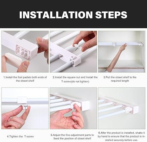 Miniatura 4 de Geetery 4 piezas de estantes de tensión de armario de metal expandibles, separadores de estantes ajustables para bricolaje, barra de tensión para