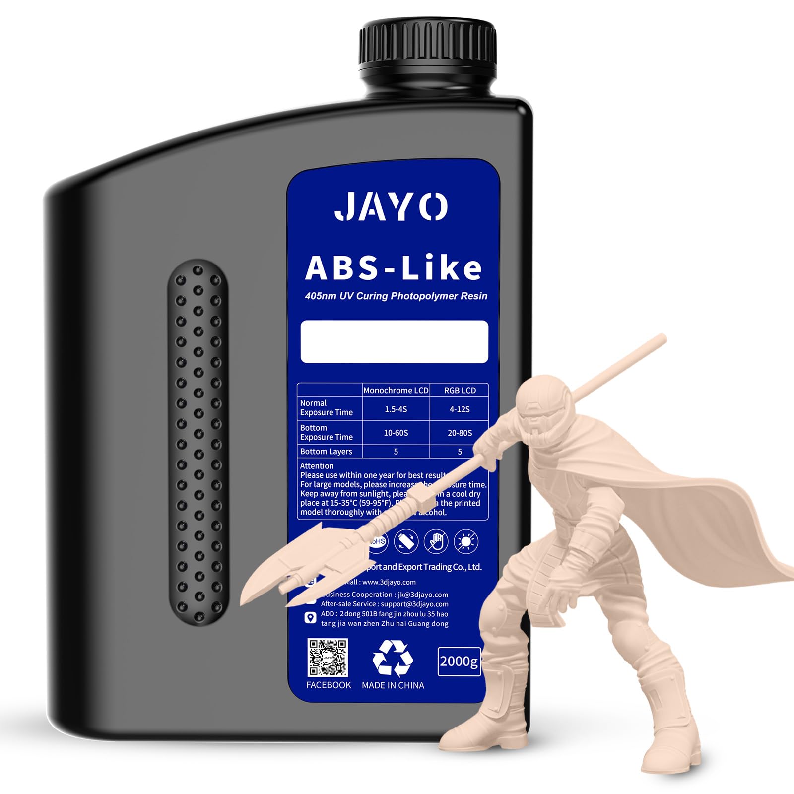 JAYO Pelle Resina ABS-Like UV Rápida 405nm 2KG | Standard Resina, Compatibile con stampa 3D LCD/DLP/SLA 4K/6K/8K, Non Fragile, Alta Precisione, Basso Odore 2000g