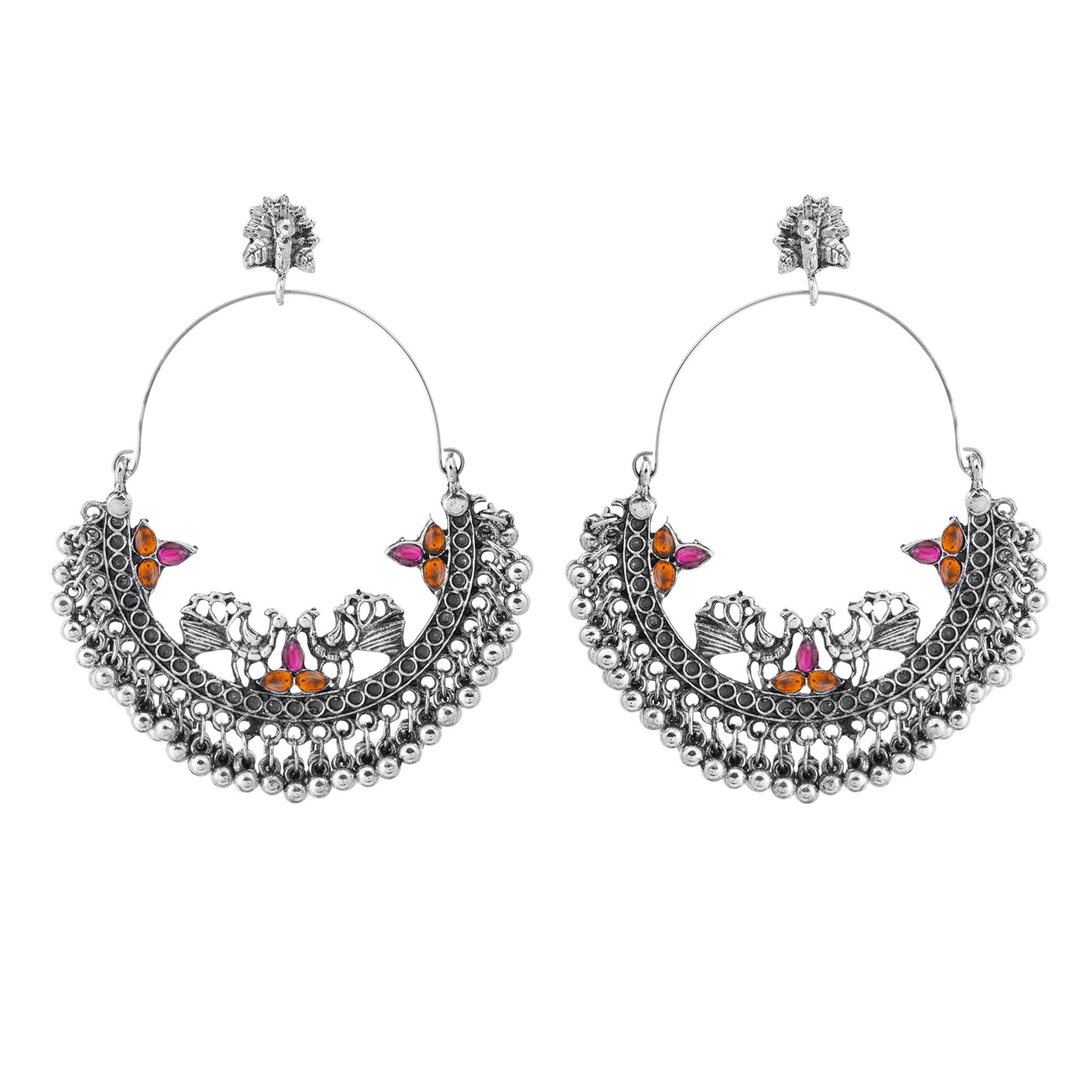 Shreyadzines German Silver Oxidized Jhumka Designer ChandBali Celebrity Choice Traditional Jhumki Stone Hoop Peacock Earrings for Women (Pink) (B08P3LC6YW) Amazon Price History, Amazon Price Tracker